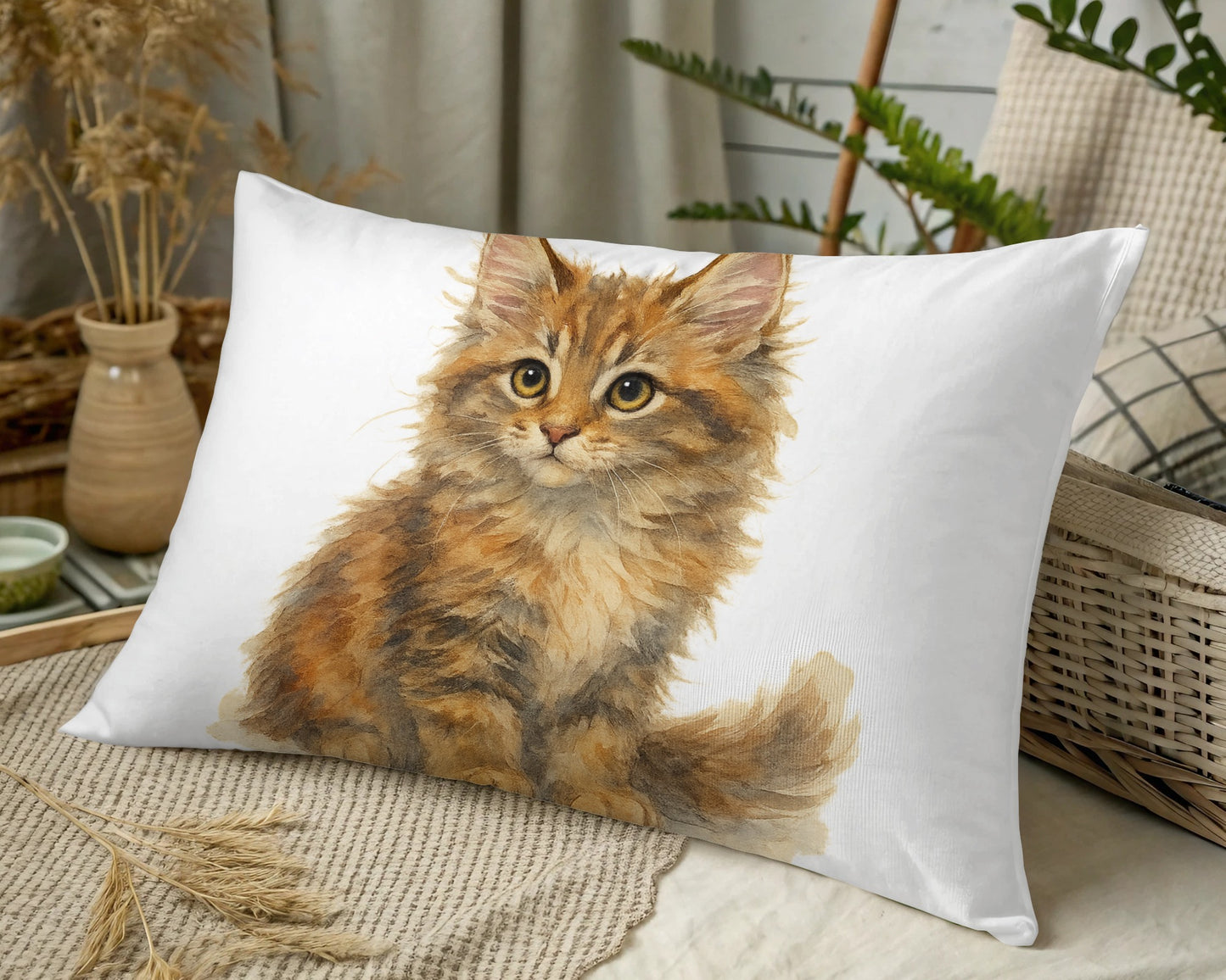 Adorable Young Cat Illustration Decorative Pillow product