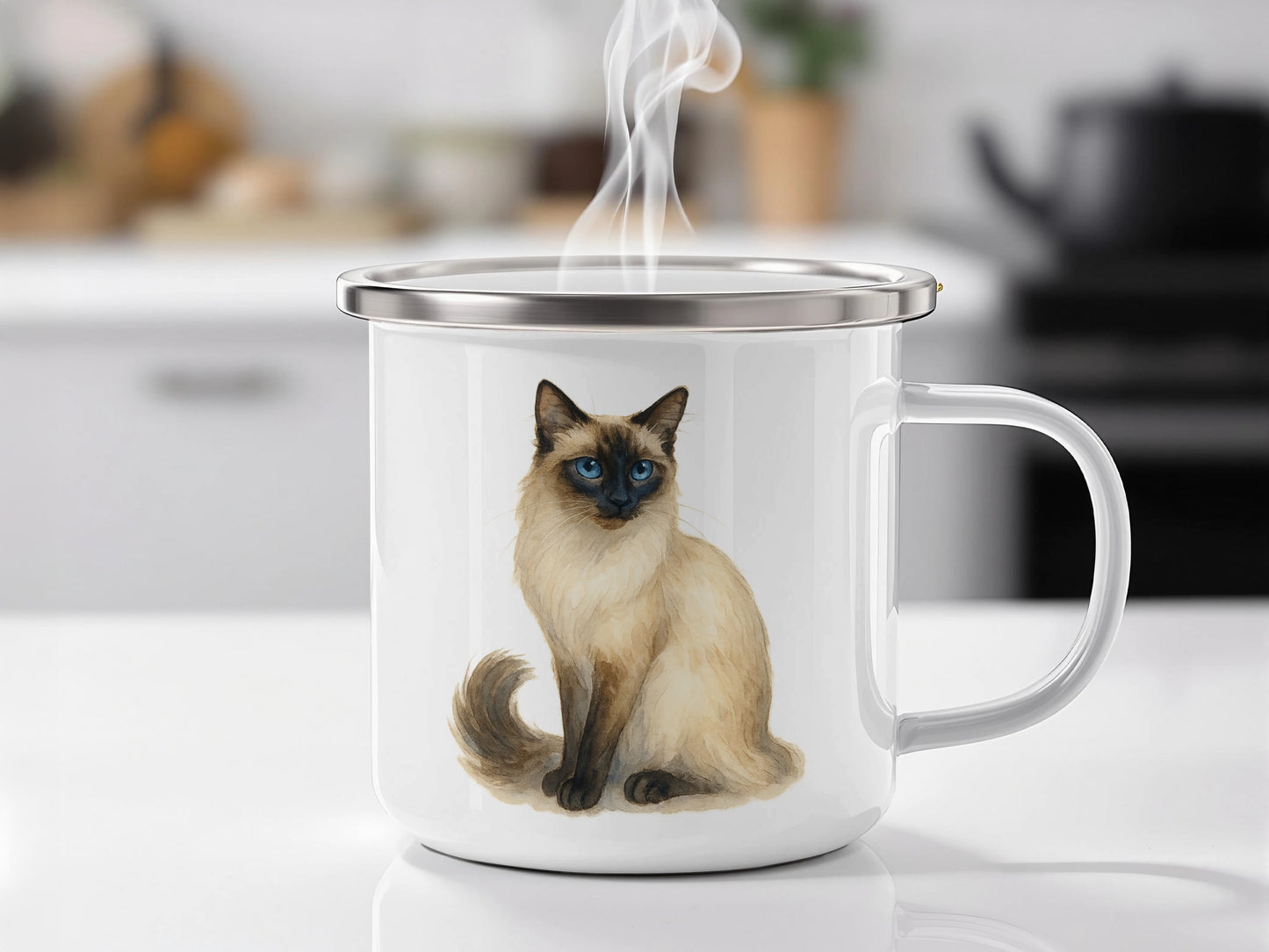 Adorable Siamese Cat Artwork Ceramic Coffee Mug product