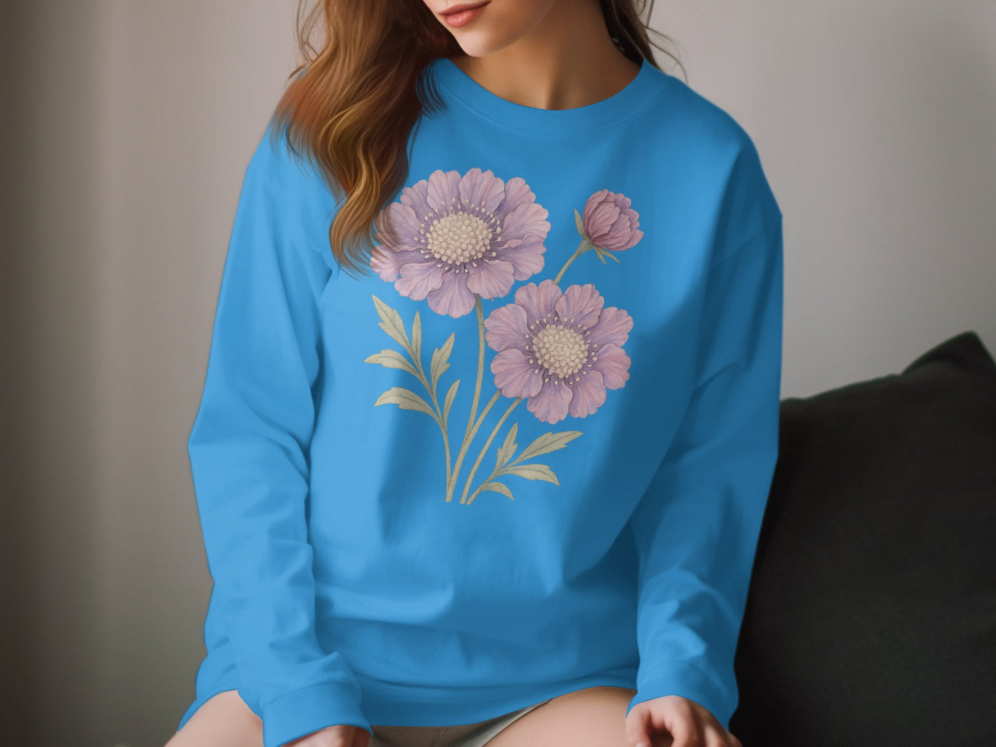 Blue Sweatshirt with Pink Floral Design product type