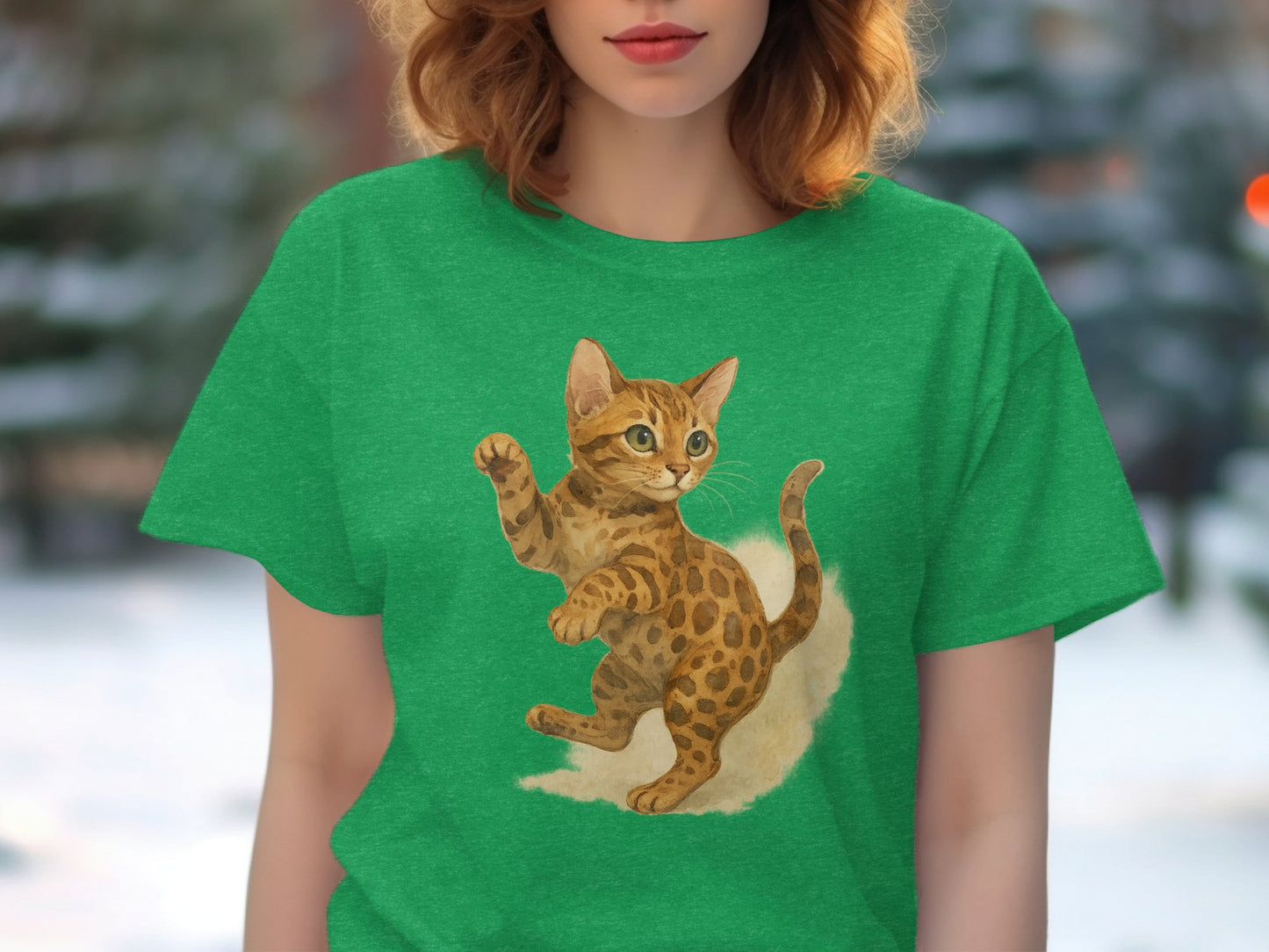 Adorable Kitten Print on a Green T-Shirt product type