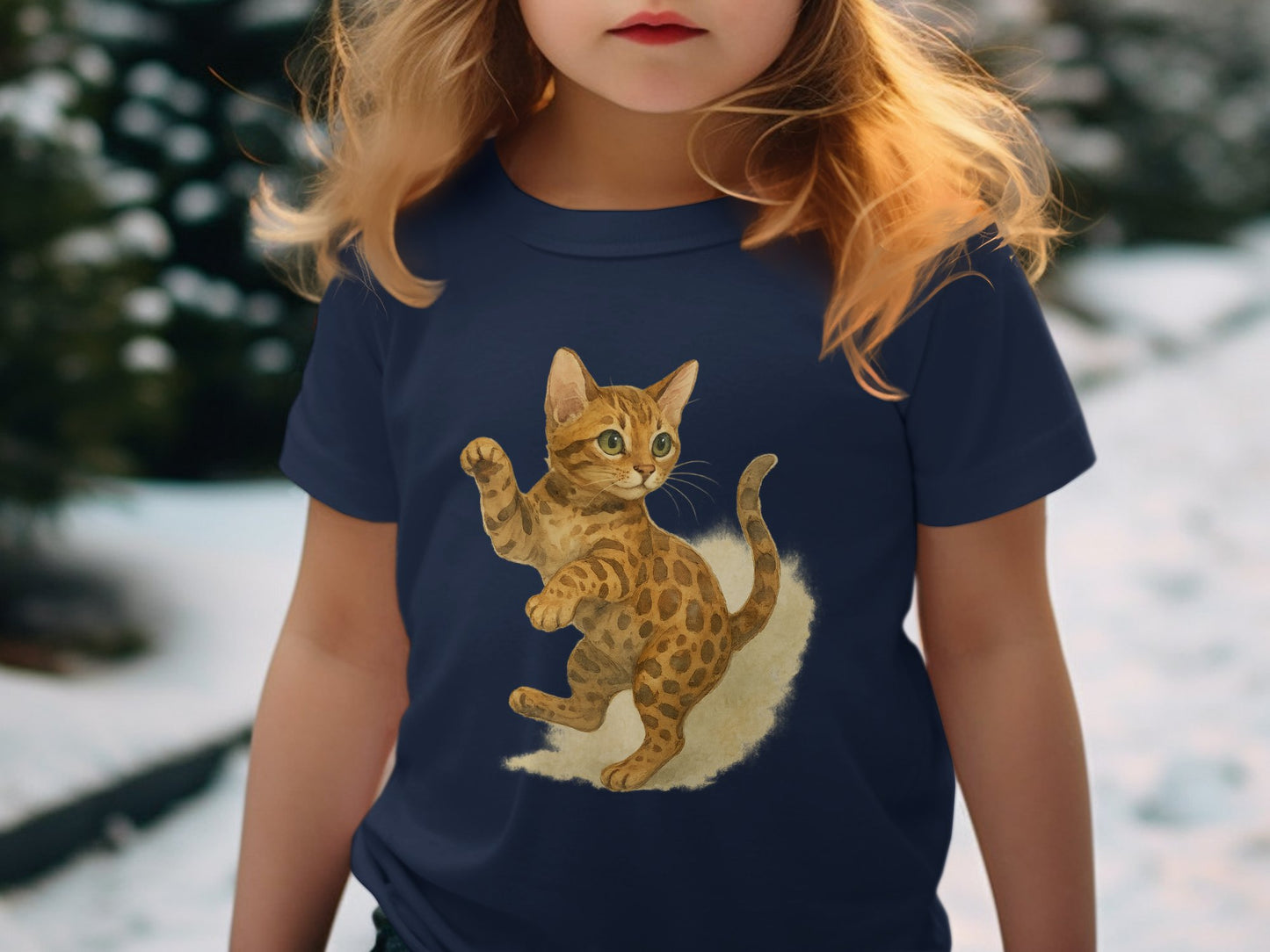 Adorable Kitten Design on Dark Blue T-shirt product