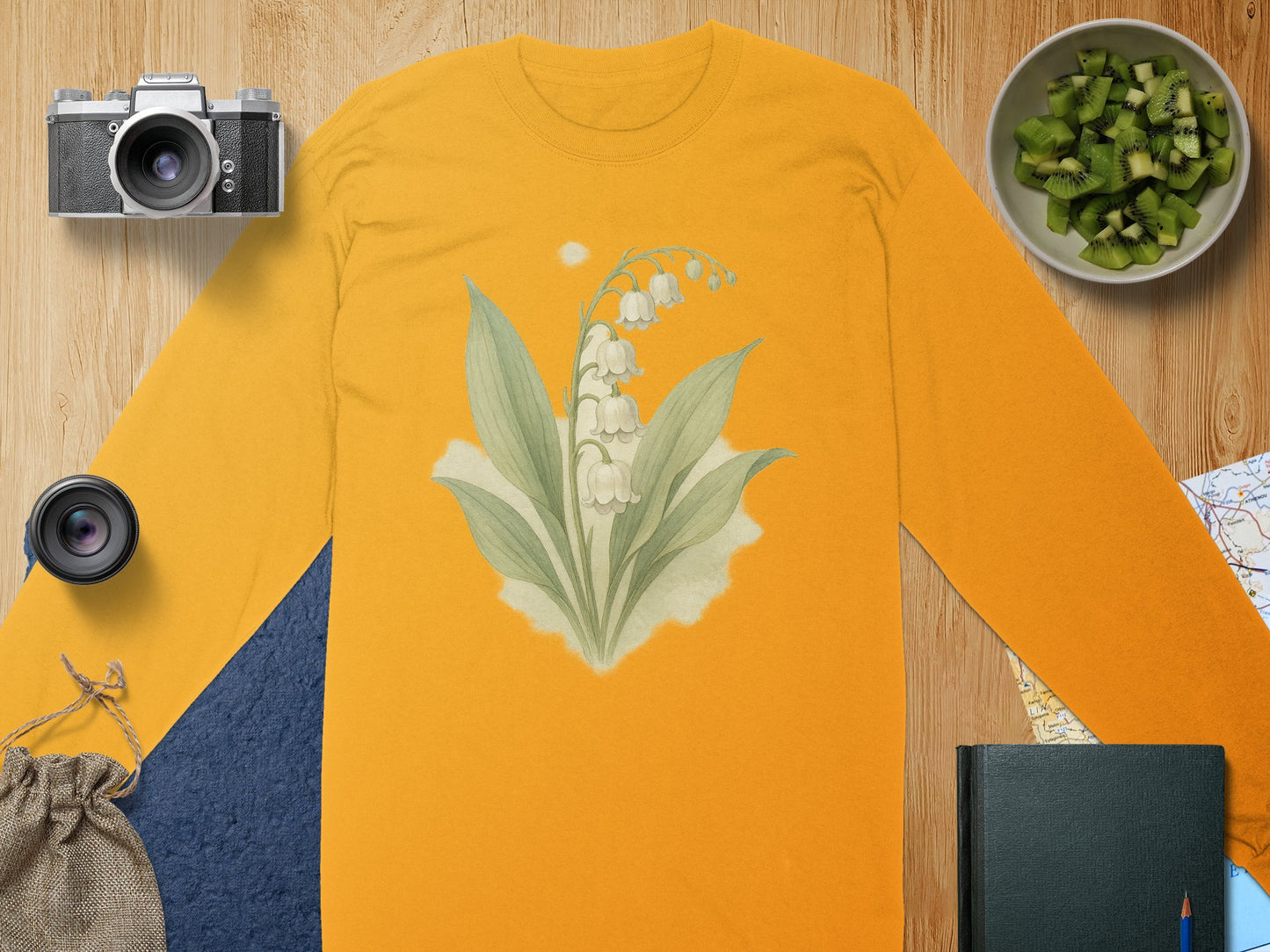 Yellow Shirt with Lily of the Valley Print product type