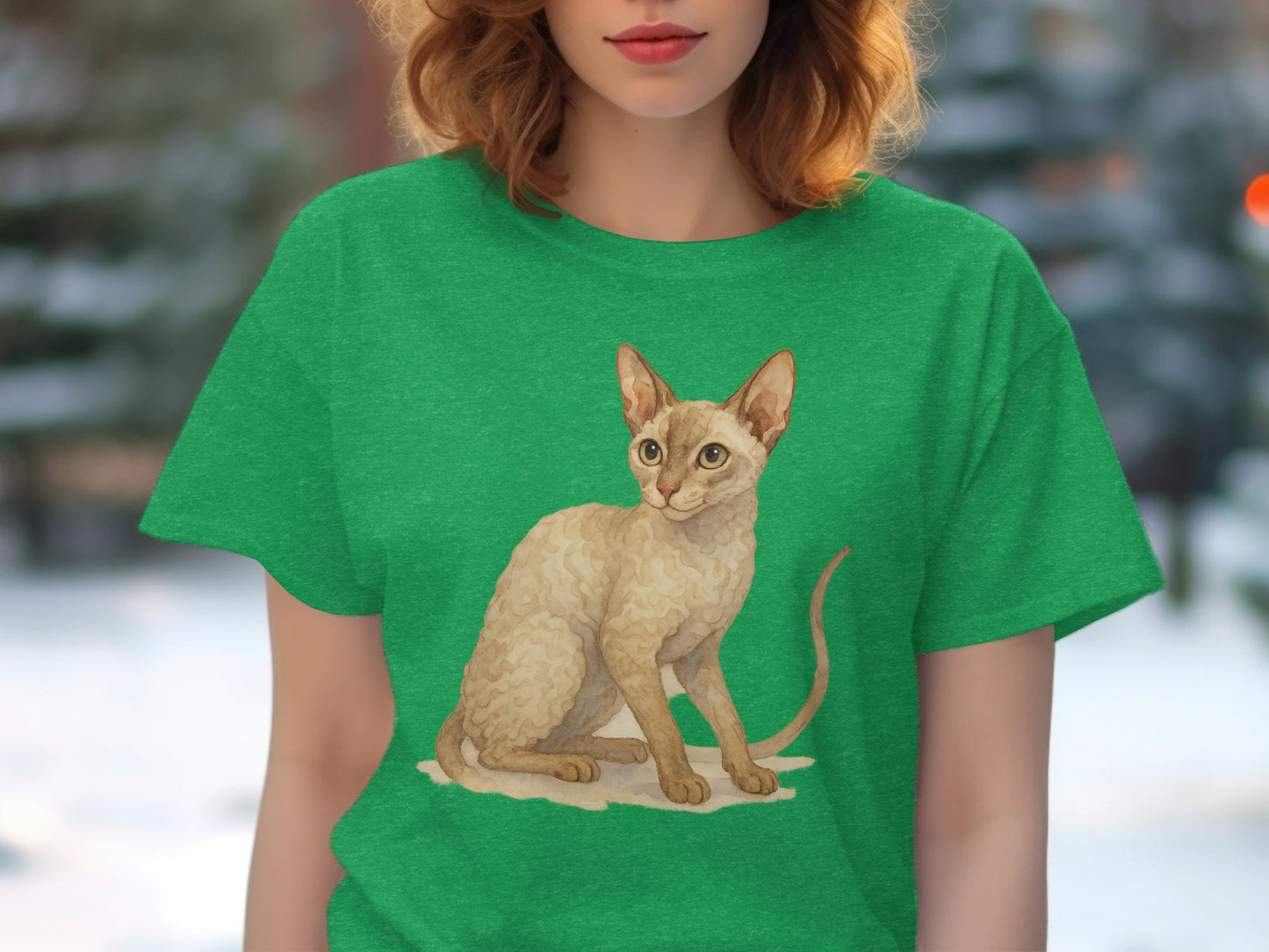 Green T-Shirt with Adorable Cat Print product type