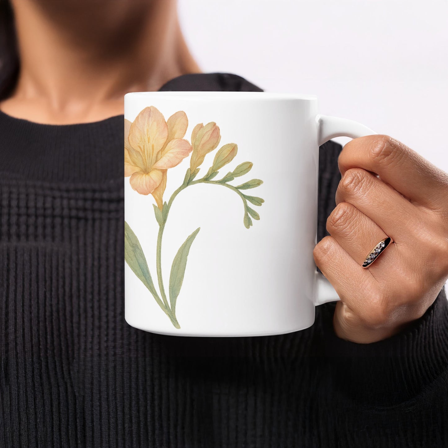 Floral Design Large White Coffee Mug Product
