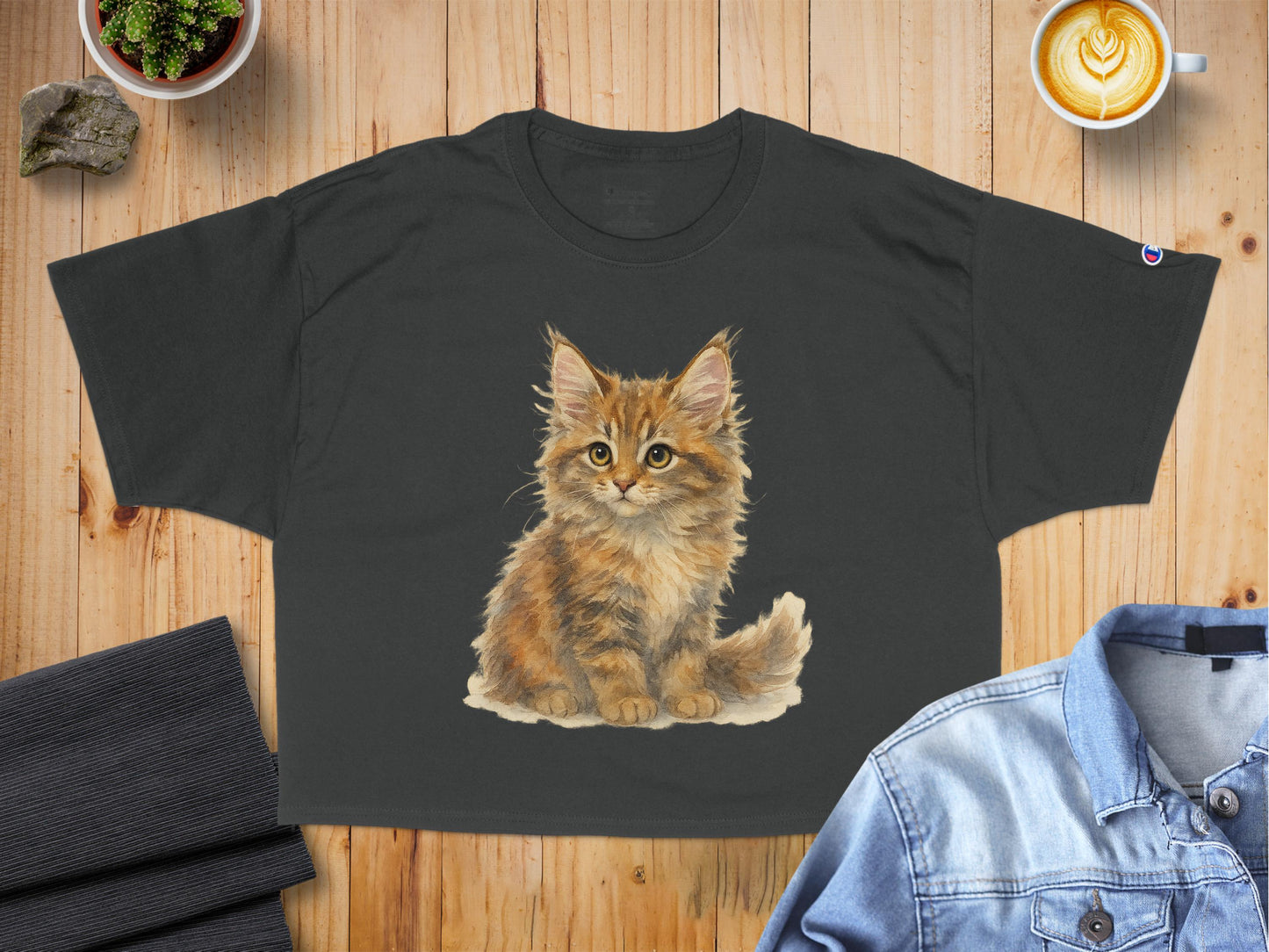 Cute Fluffy Kitten Printed Image on Crop Top product type