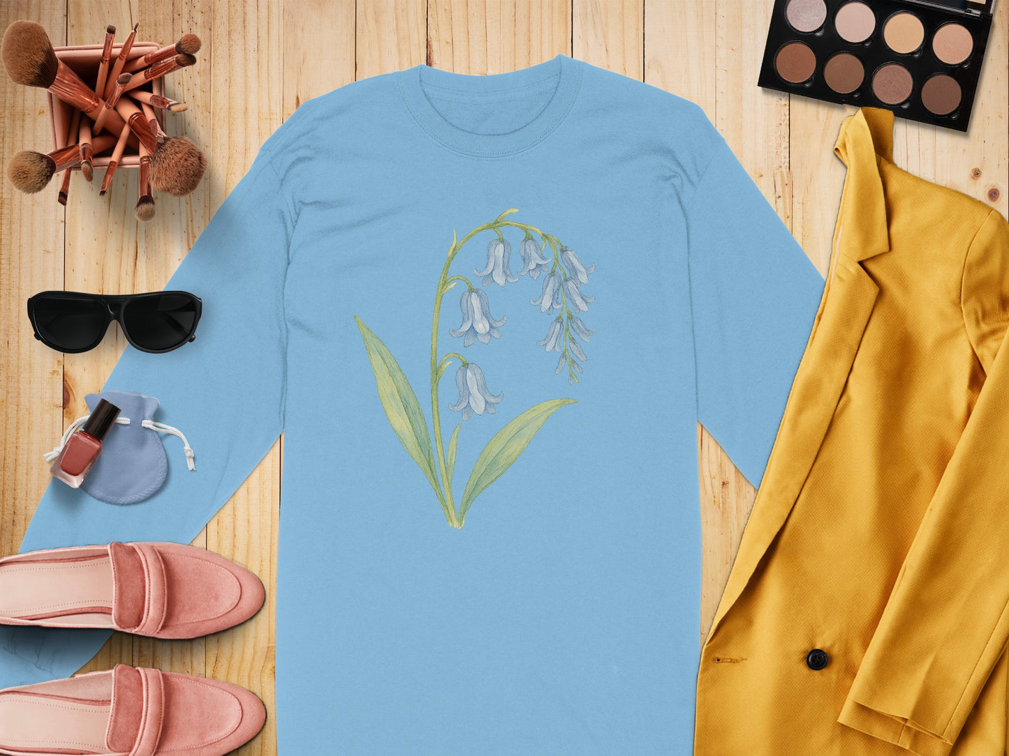 Elegant Floral Print Light Blue Long Sleeve Shirt product type