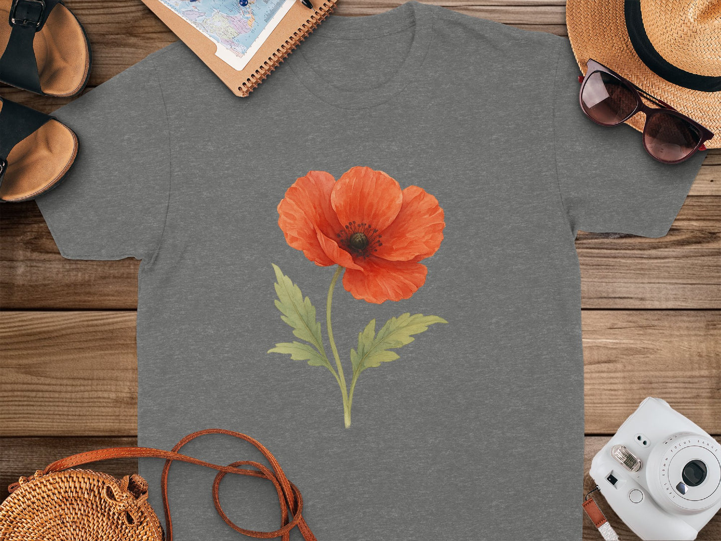 Red Poppy Flower Design on Comfortable T-Shirt Product