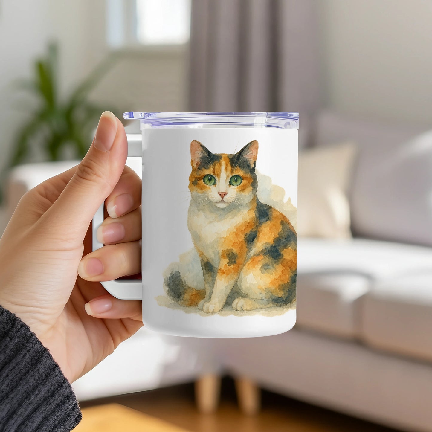 Adorable Calico Cat Design on Drinkware product