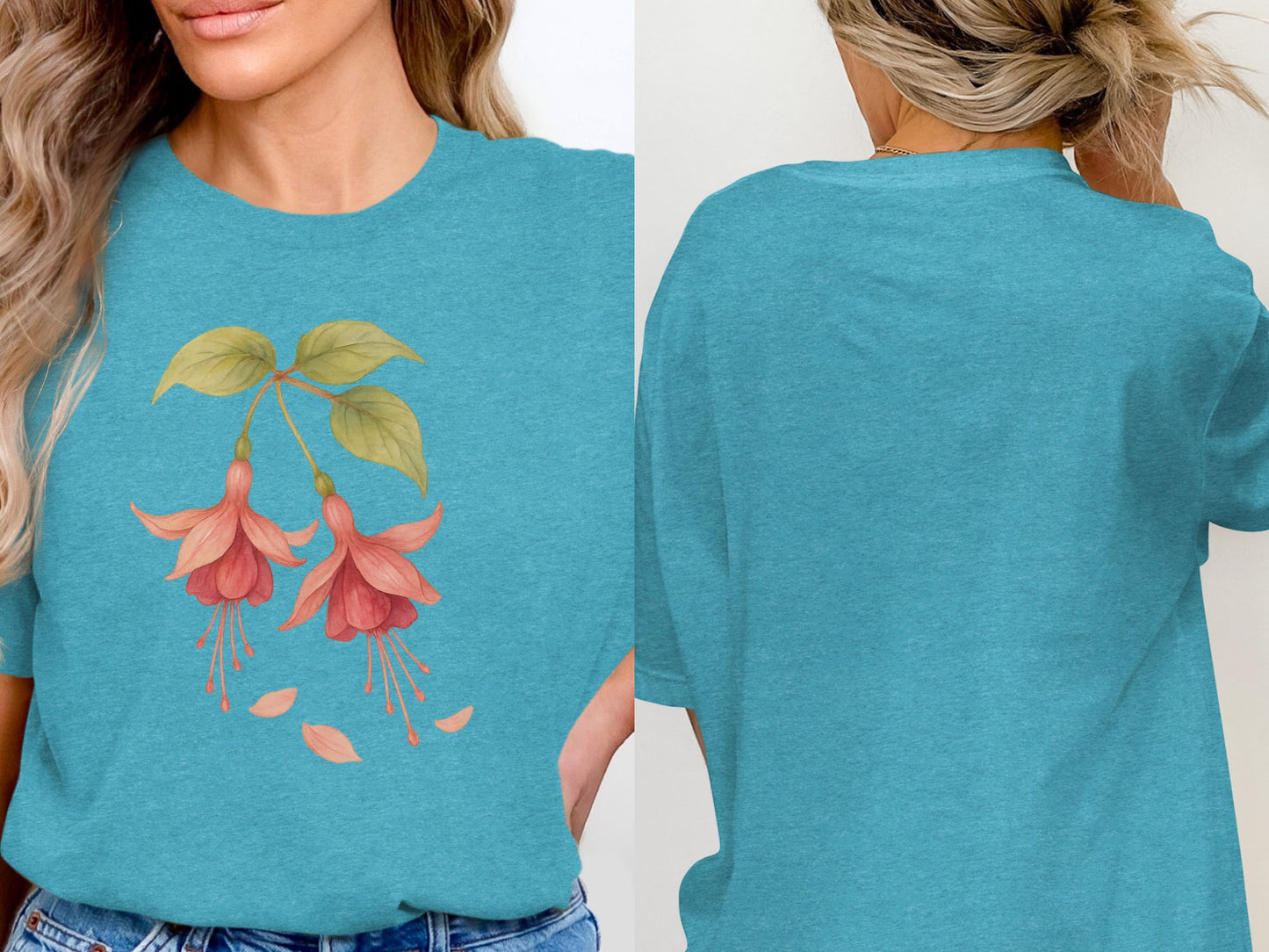 Floral Design Casual Blue T-Shirt product