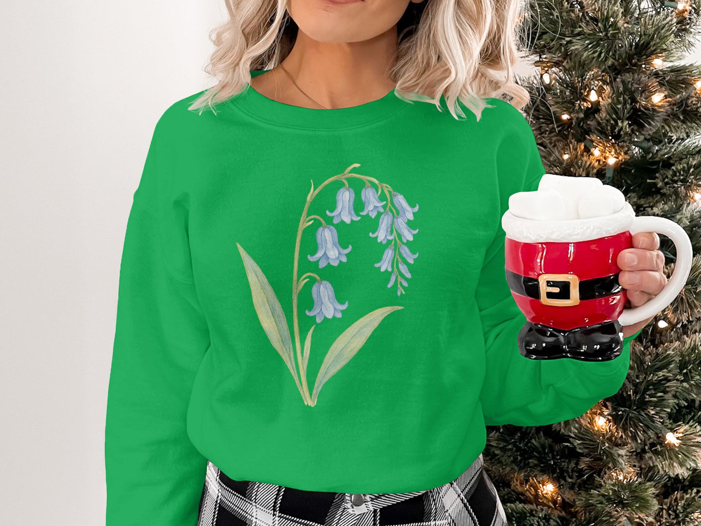 Green Floral Long Sleeve Festive Holiday Sweatshirt product