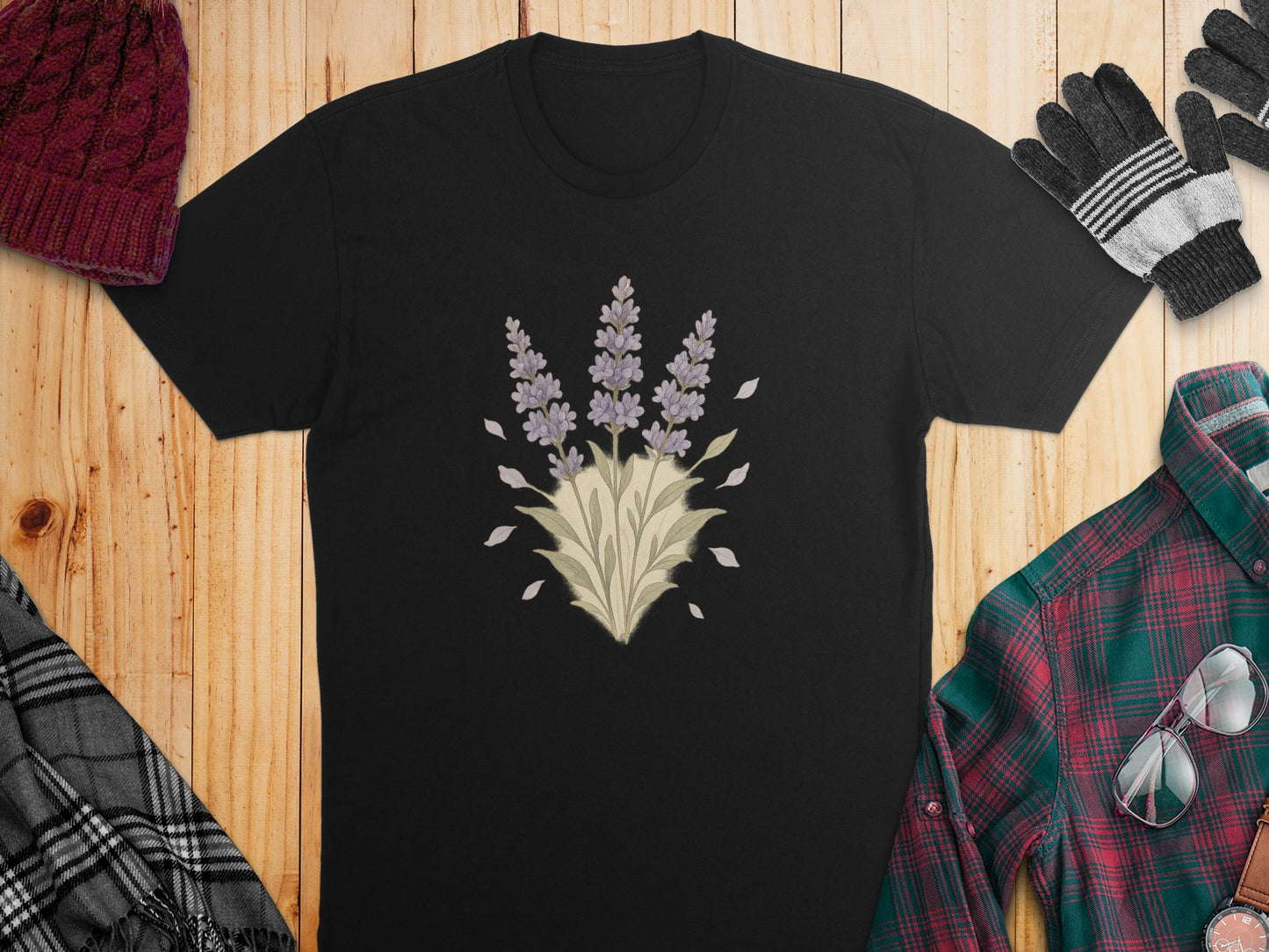 Stylish T-shirt with Lavender Floral Pattern product type