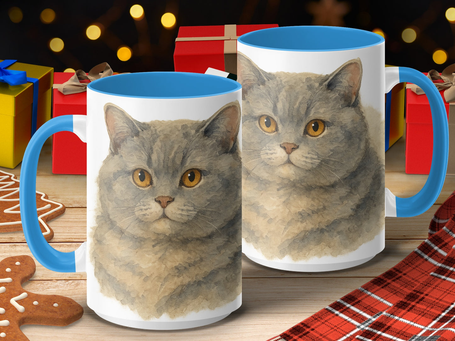 Realistic Cat Portrait Blue Handle Mug product