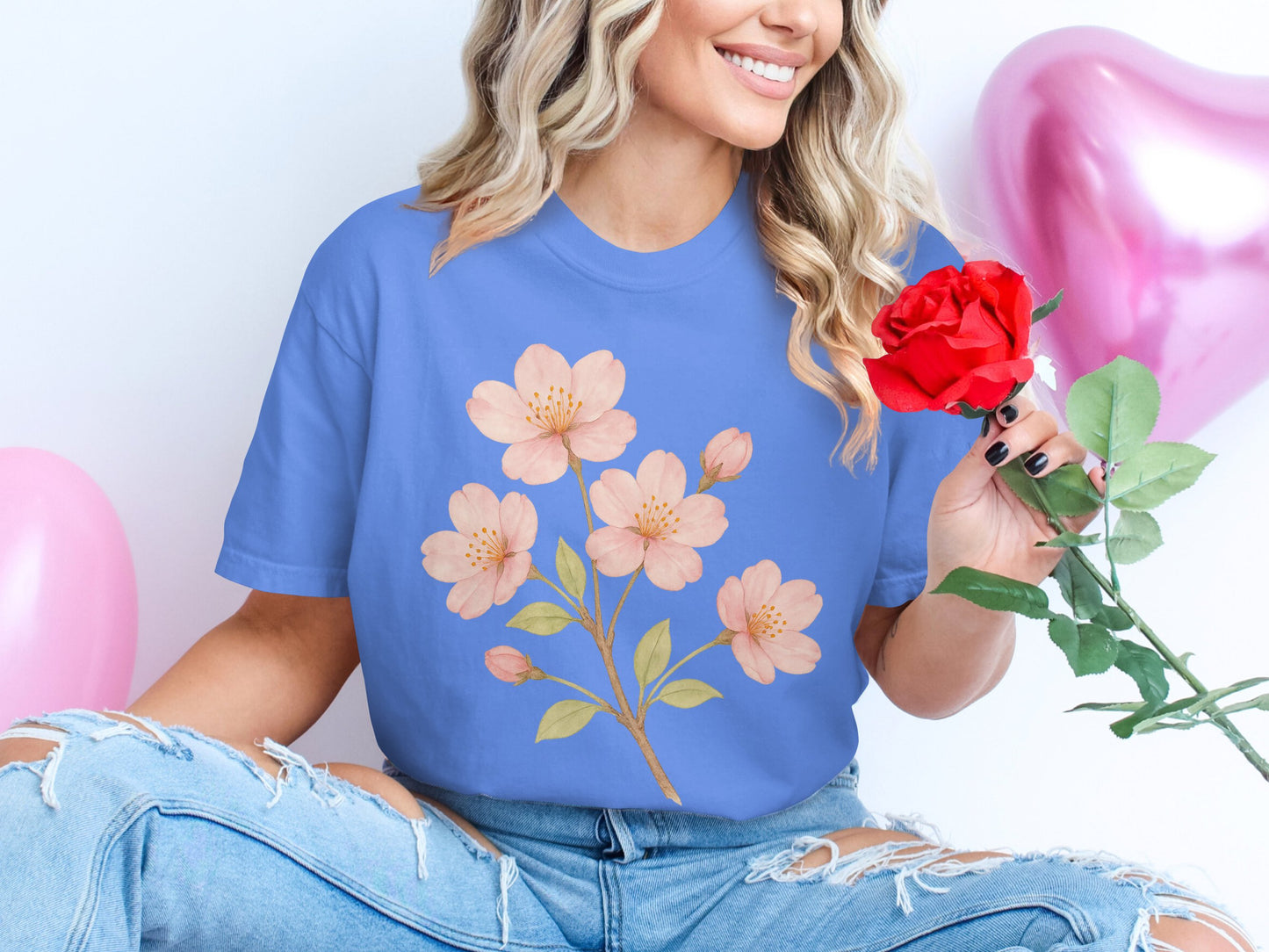 Floral Blossom Design Light Blue Casual T-shirt product