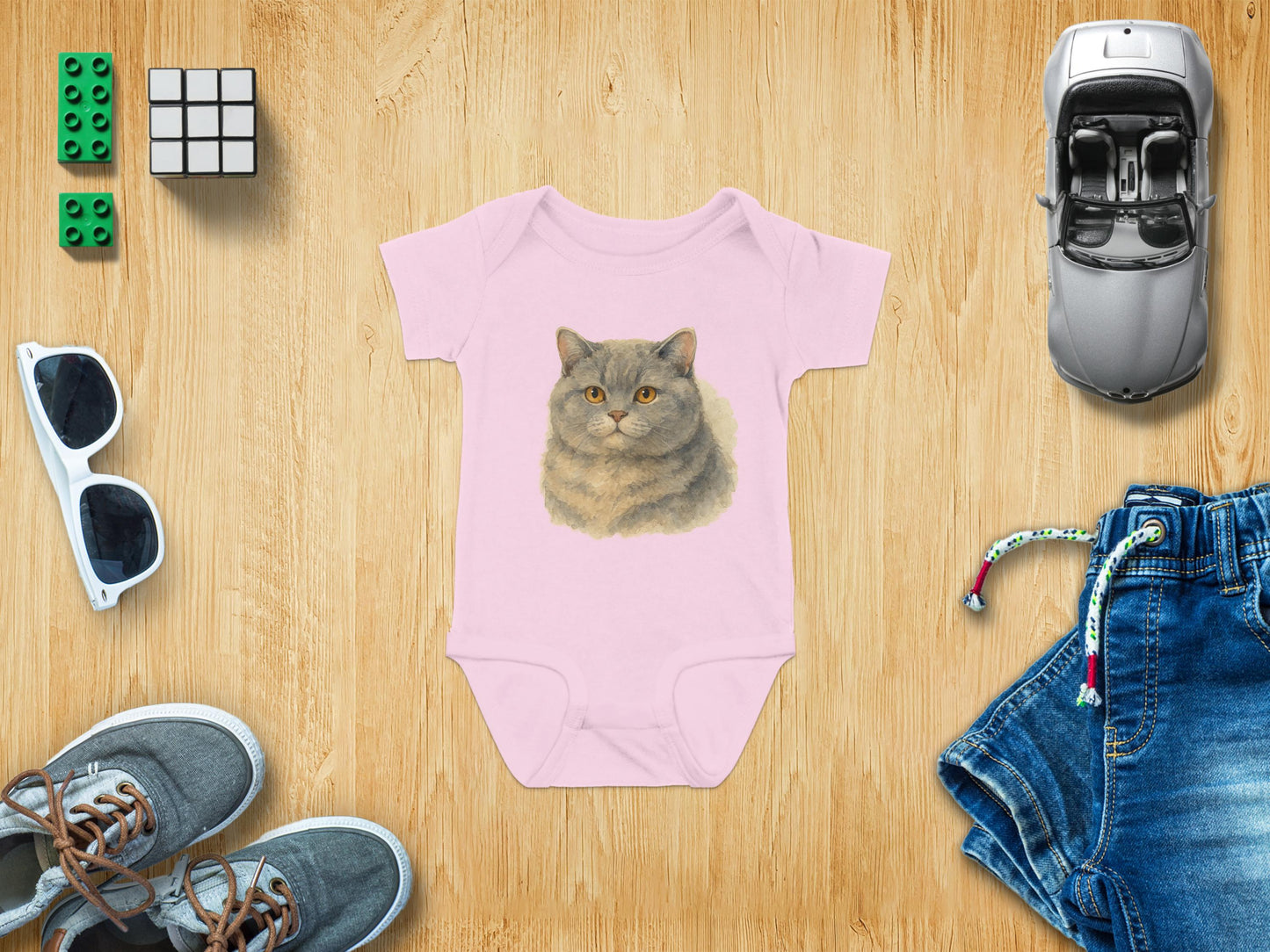 Cute Cat Print Pink Baby Bodysuit Adorable Baby product