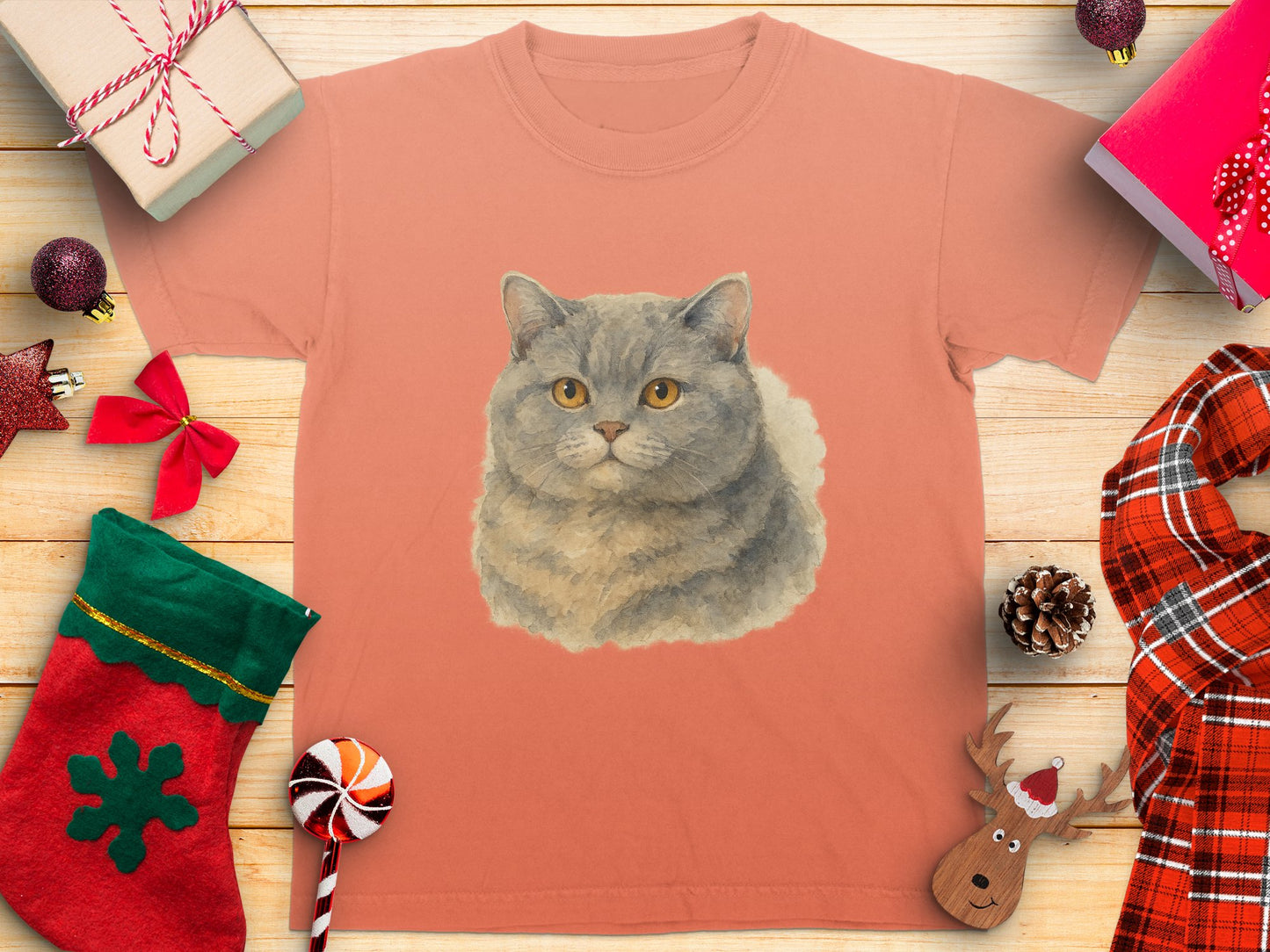 Cute Festive Cat Graphic on Holiday T-Shirt product