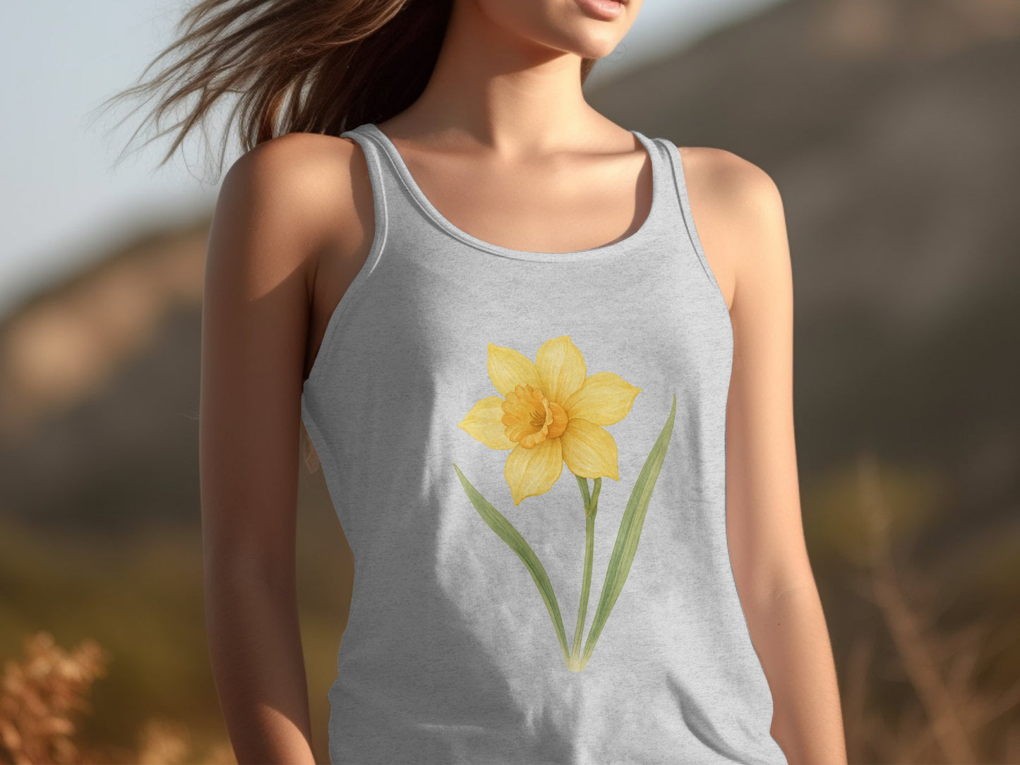 Yellow Daffodil Graphic on Gray Women's Tank Top product type