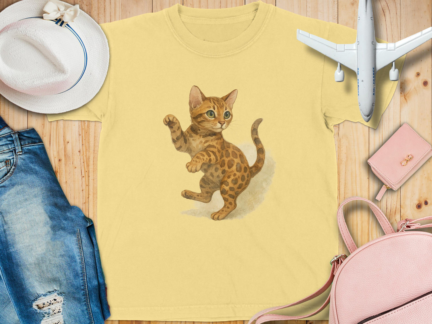Adorable Playful Kitten Print Yellow T-Shirt product type