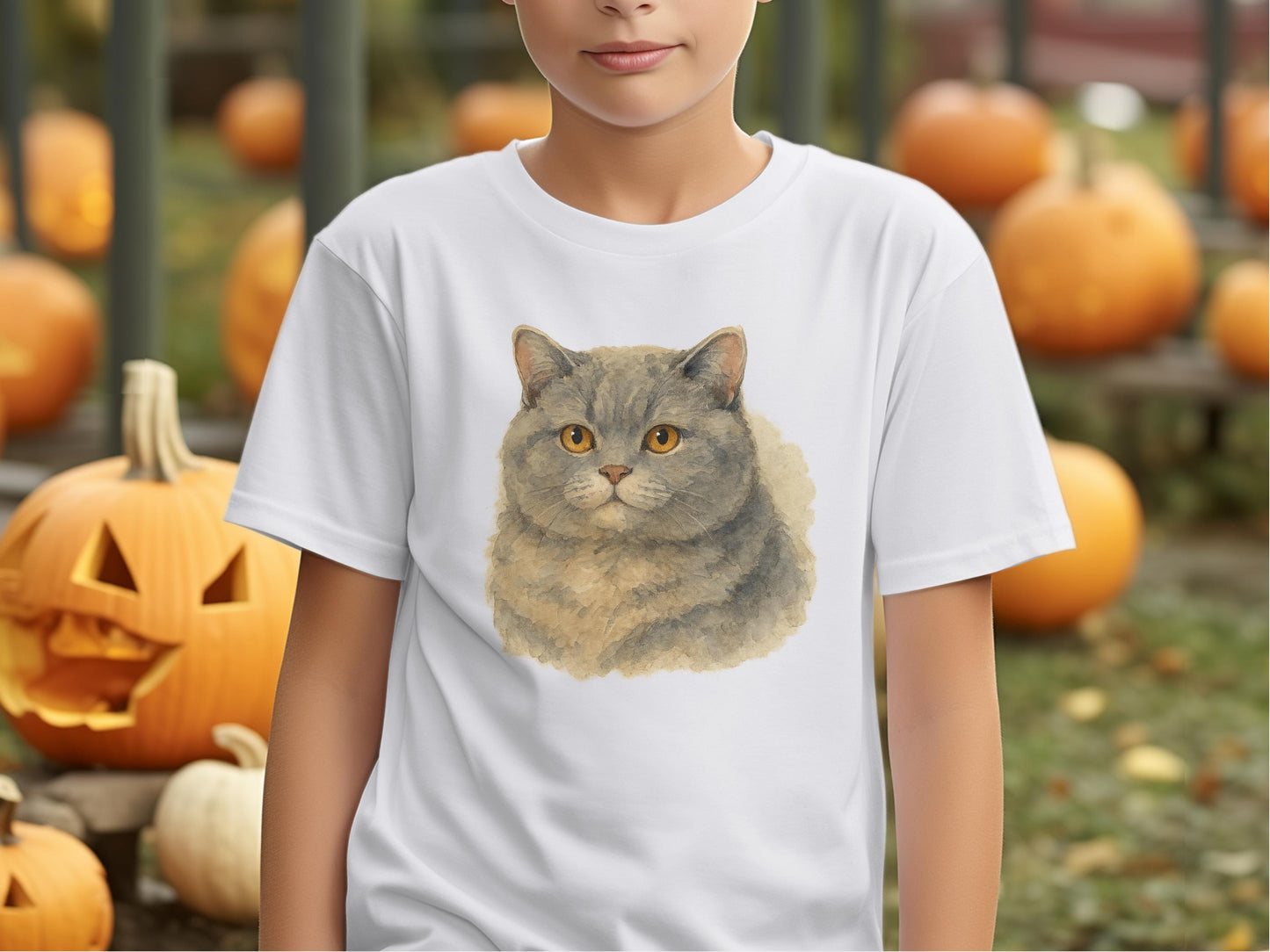 Cute Gray Cat Graphic Print Halloween T-shirt product