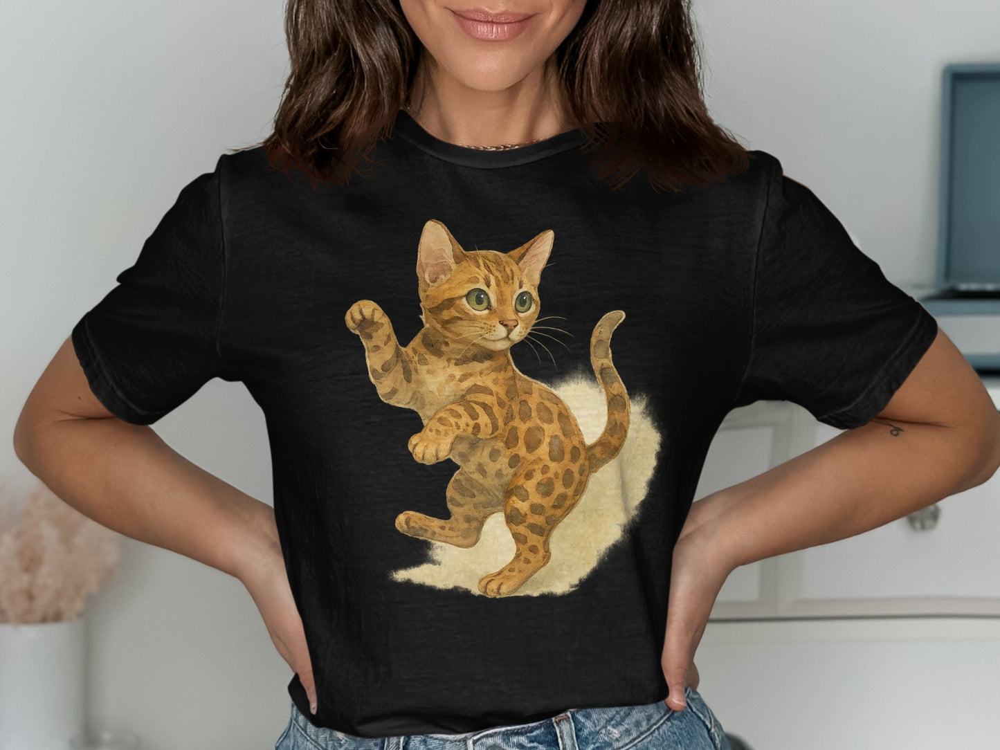 Adorable Kitten Graphic Printed Black Top product type