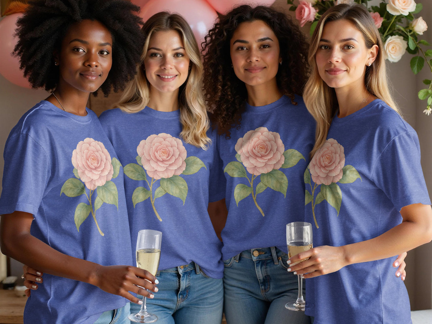 Stylish Blue T-shirt with Gorgeous Rose Print product type