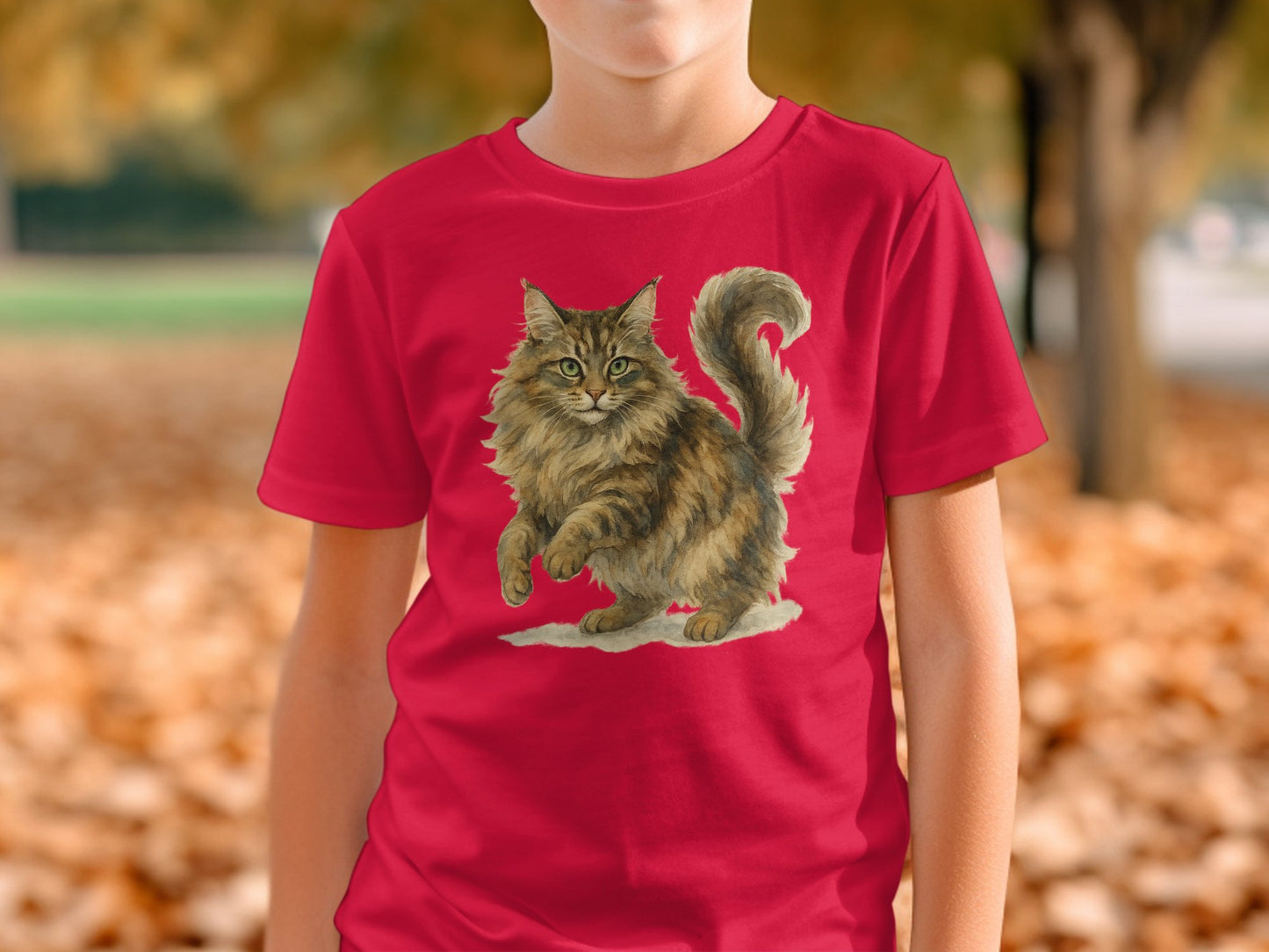 Adorable Cat Design Red T-Shirt for Enthusiastic Cat product type