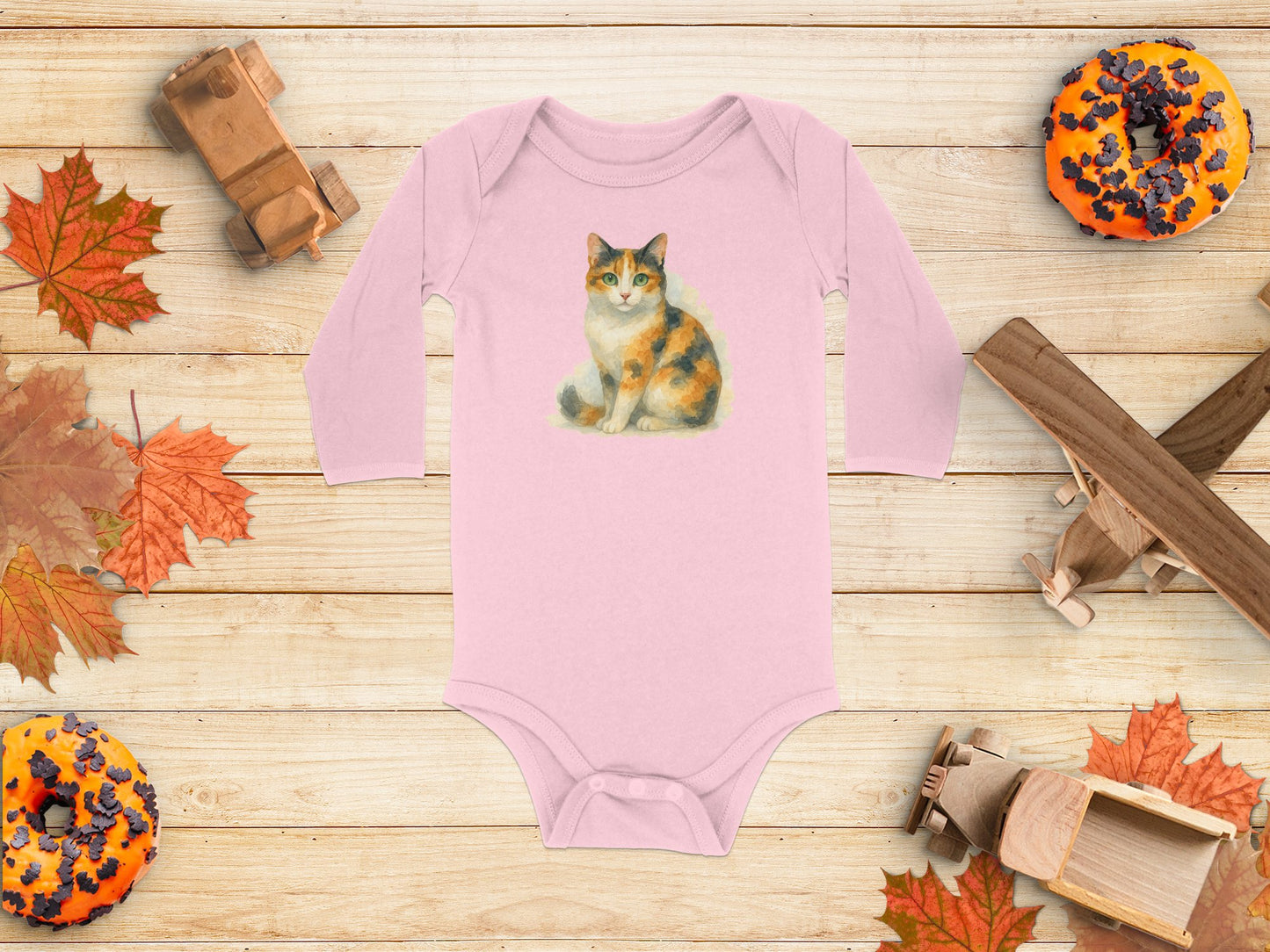 Cute Calico Kitten Design Pink Baby Bodysuit product