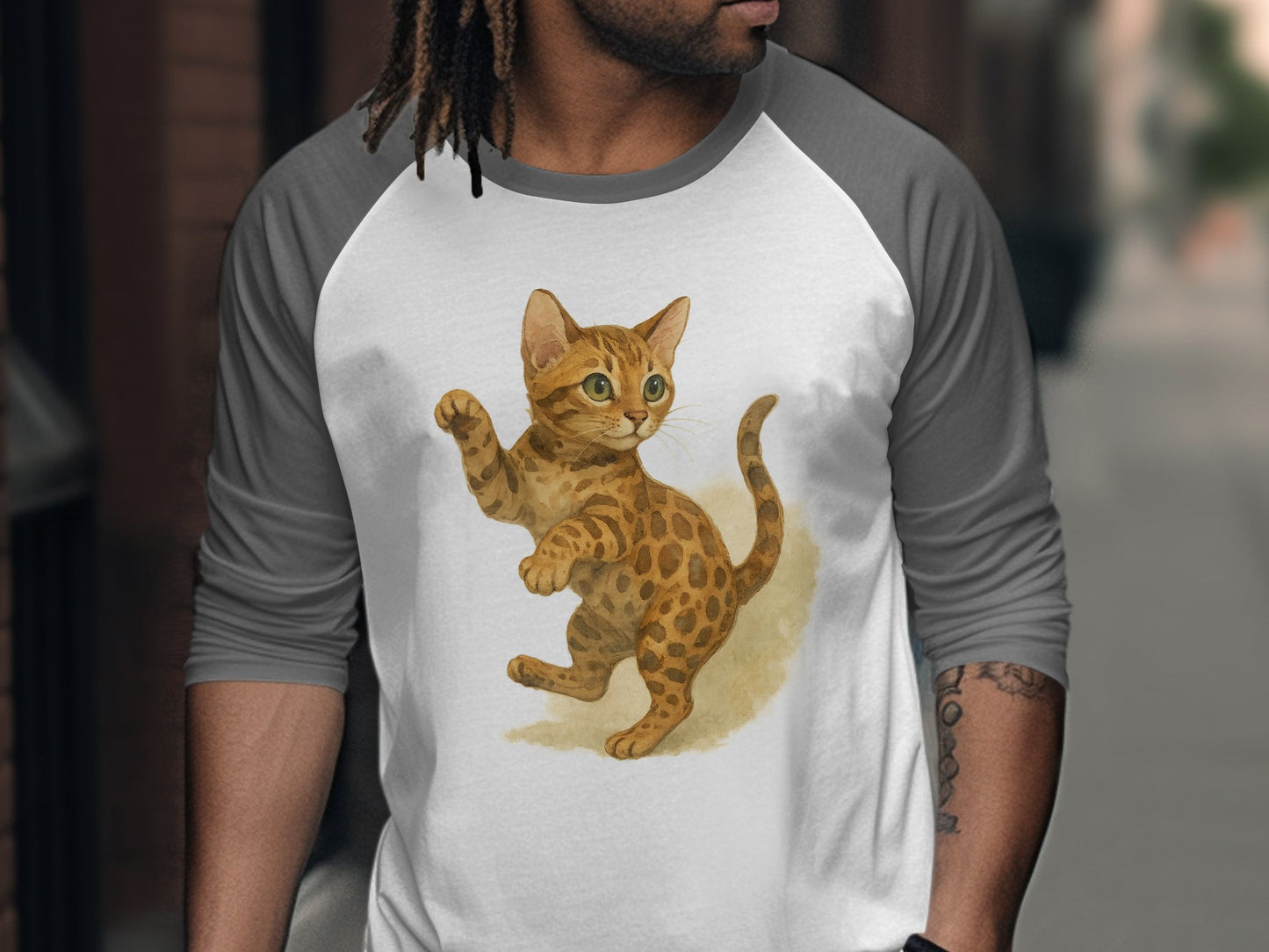 Playful Cat Illustration on White Casual Shirt product type