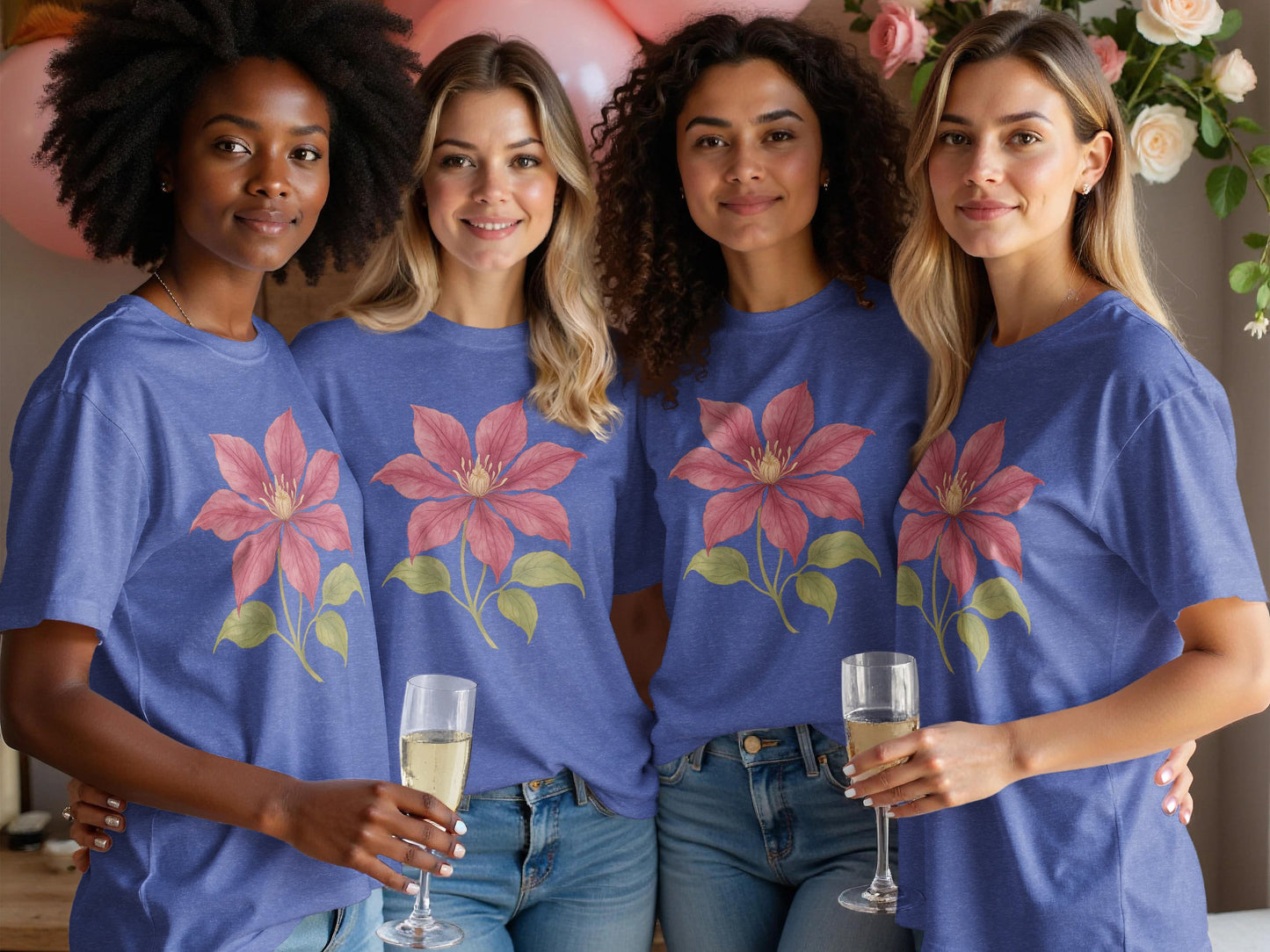 Floral Design Blue Casual Short Sleeve T-Shirt product