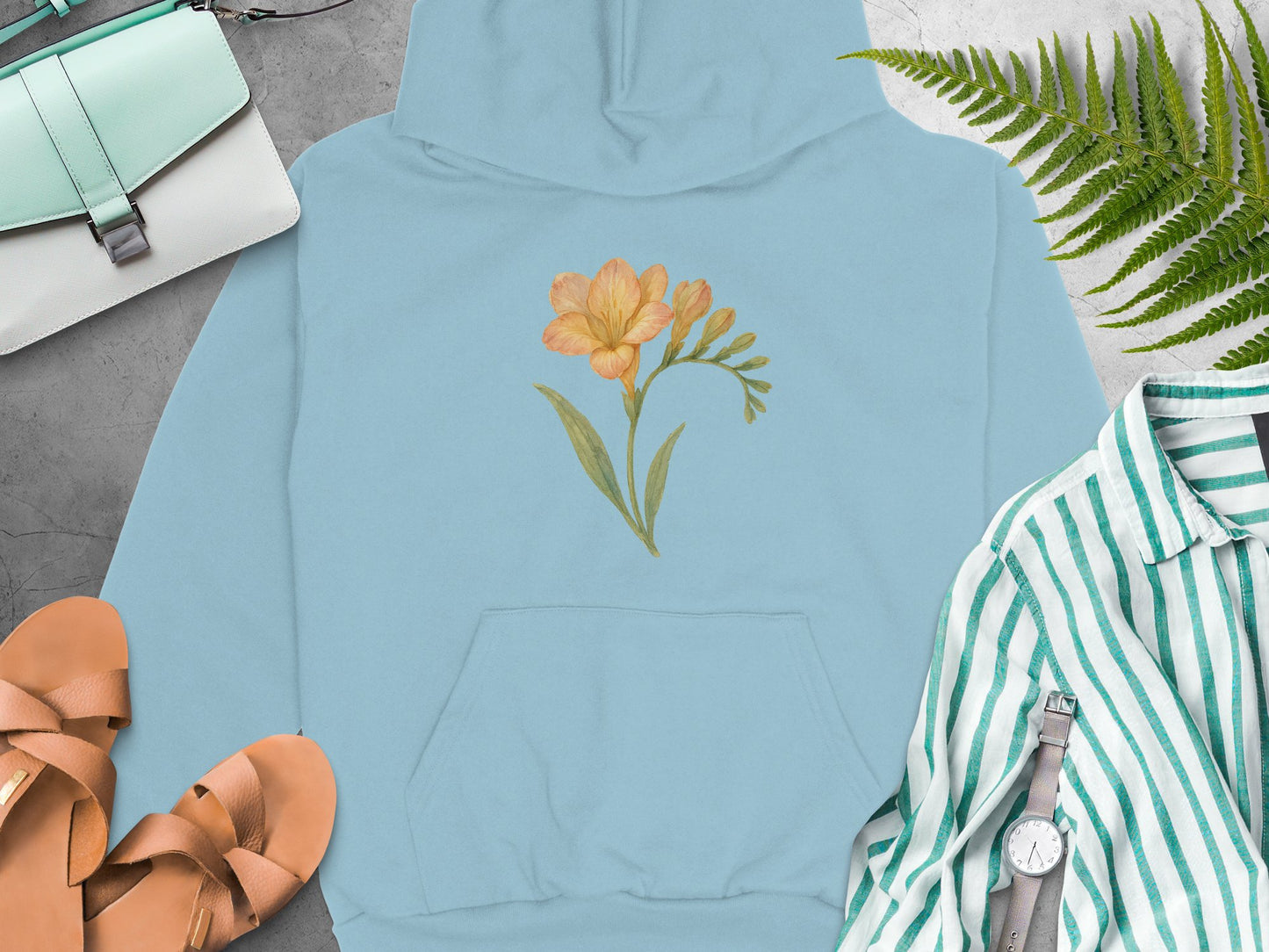 Stylish Blue Hoodie with Yellow Floral Design product type