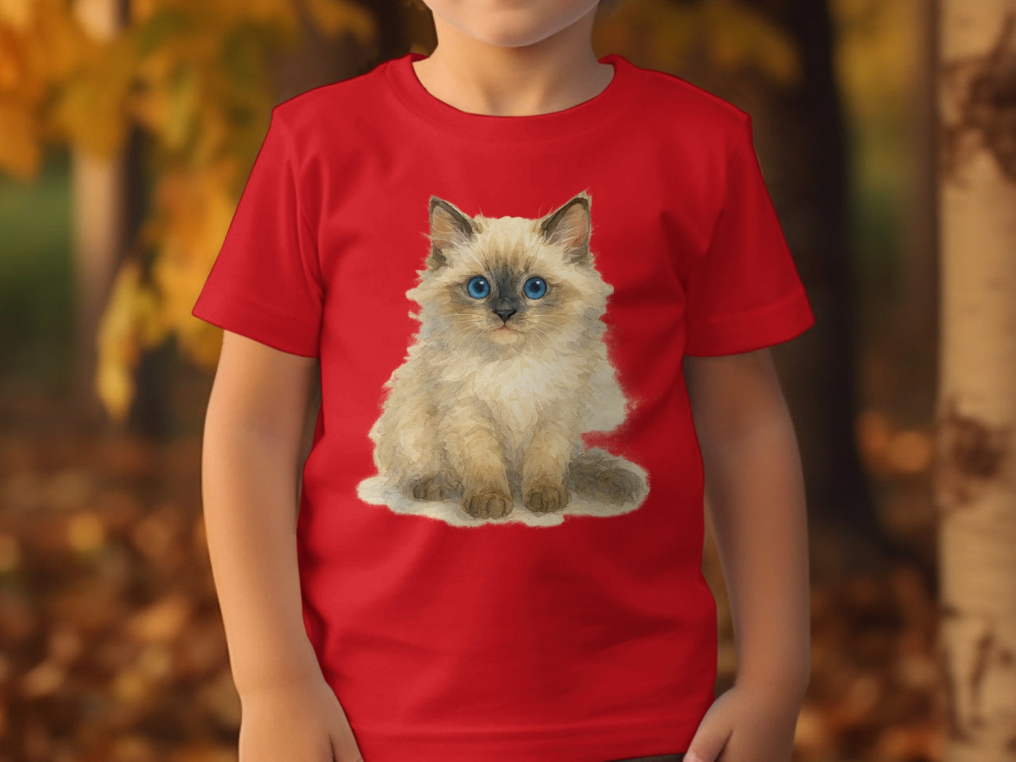 Cute Kitten Print on Red Shirt for Kids product type