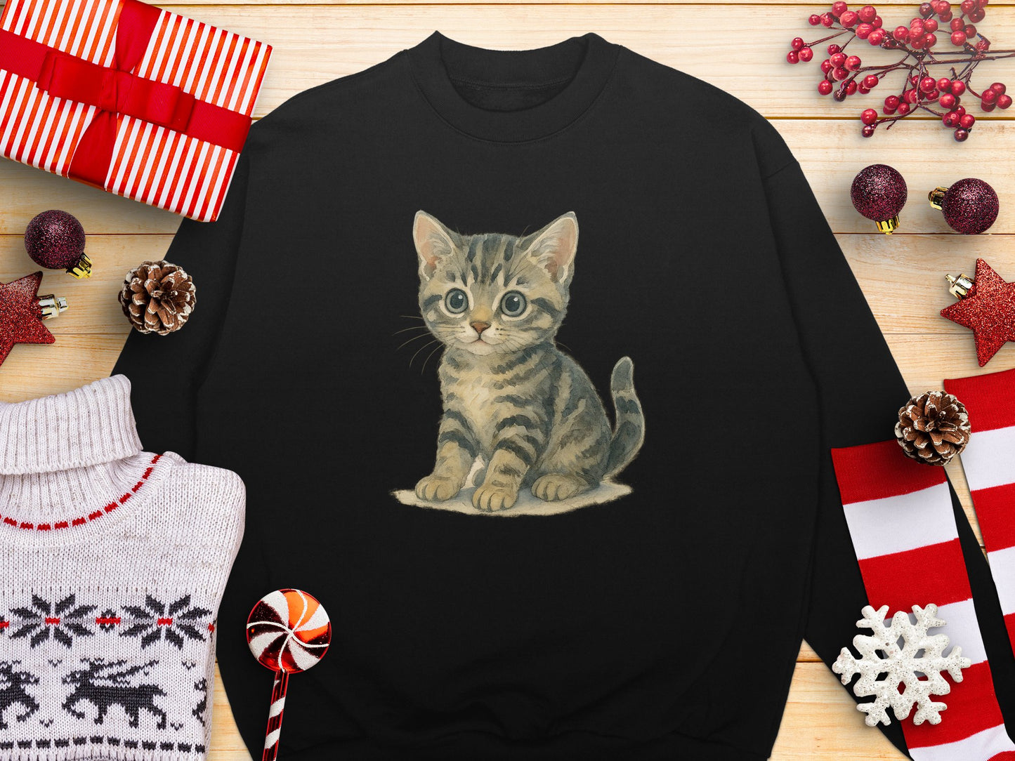 Adorable Kitten Print Sweater Perfect Gift Product