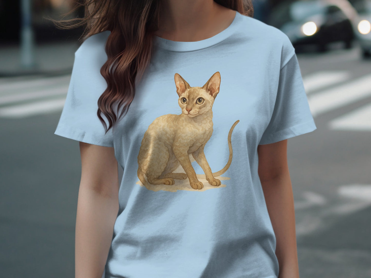 Adorable Brown Cat Print Design Fashionable T-shirt product