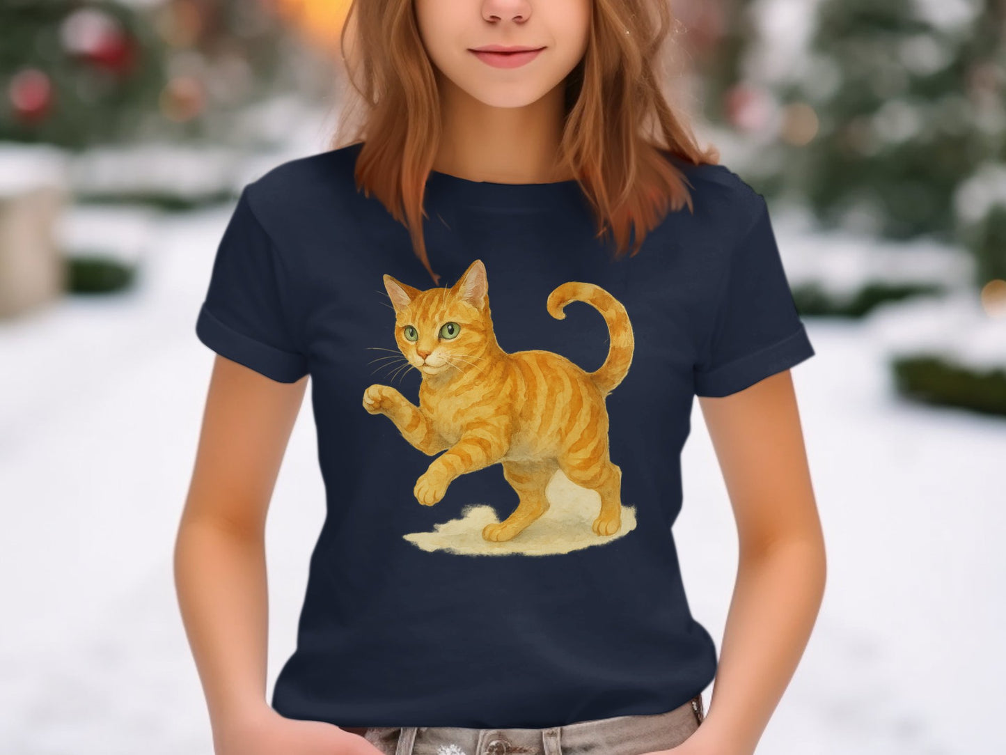 Orange Striped Cat Print Short Sleeve Tee product