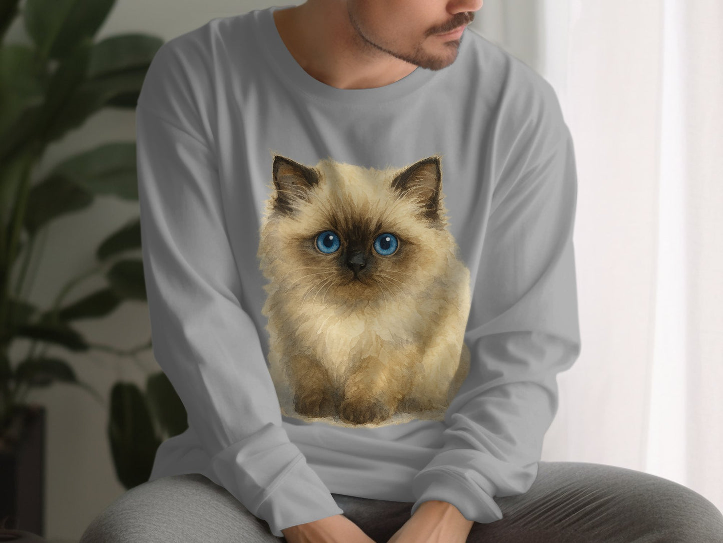 Adorable Blue-Eyed Kitten Graphic Long Sleeve Shirt product type