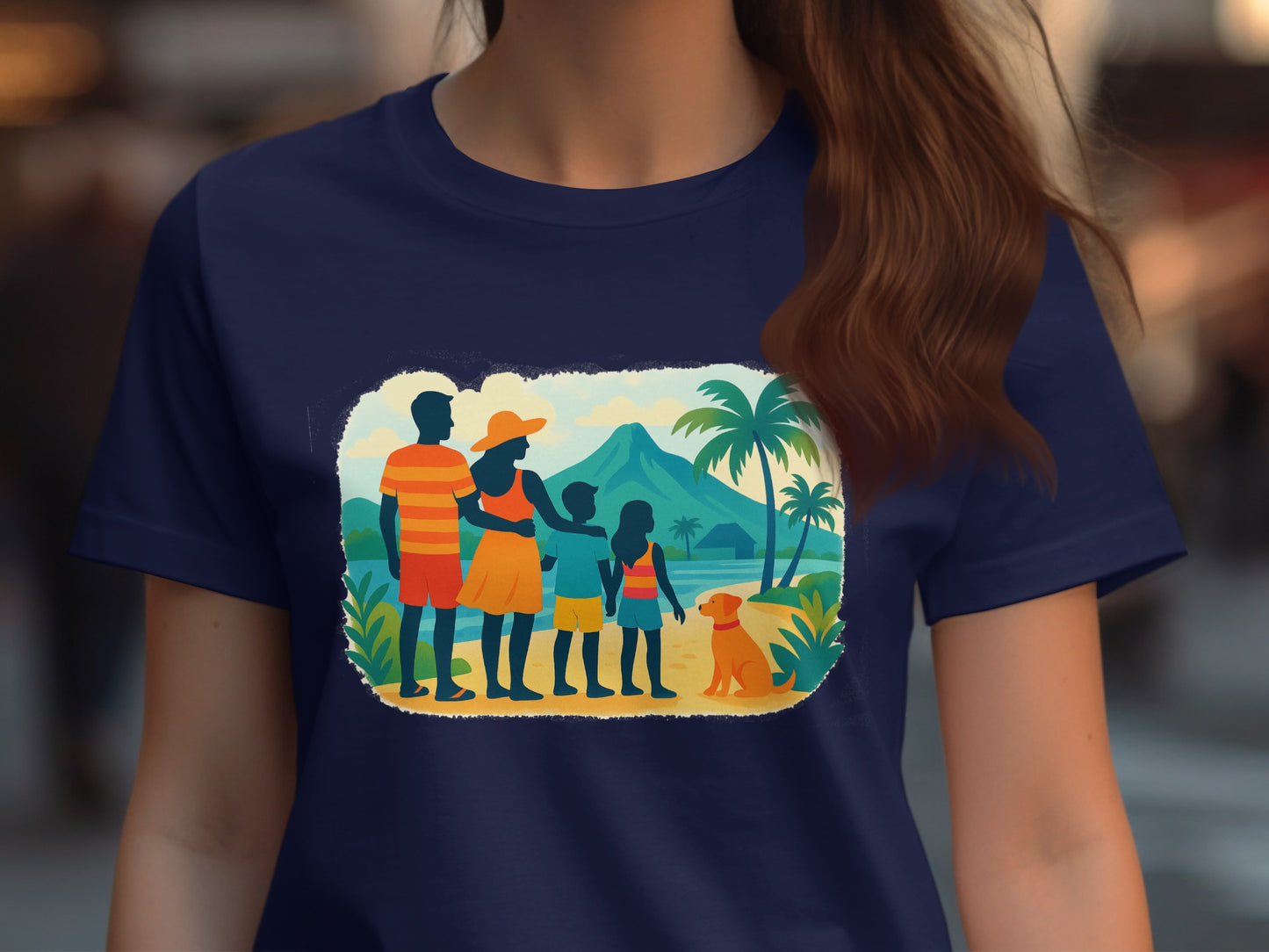 Colorful Family Beach Scene Graphic T-Shirt product