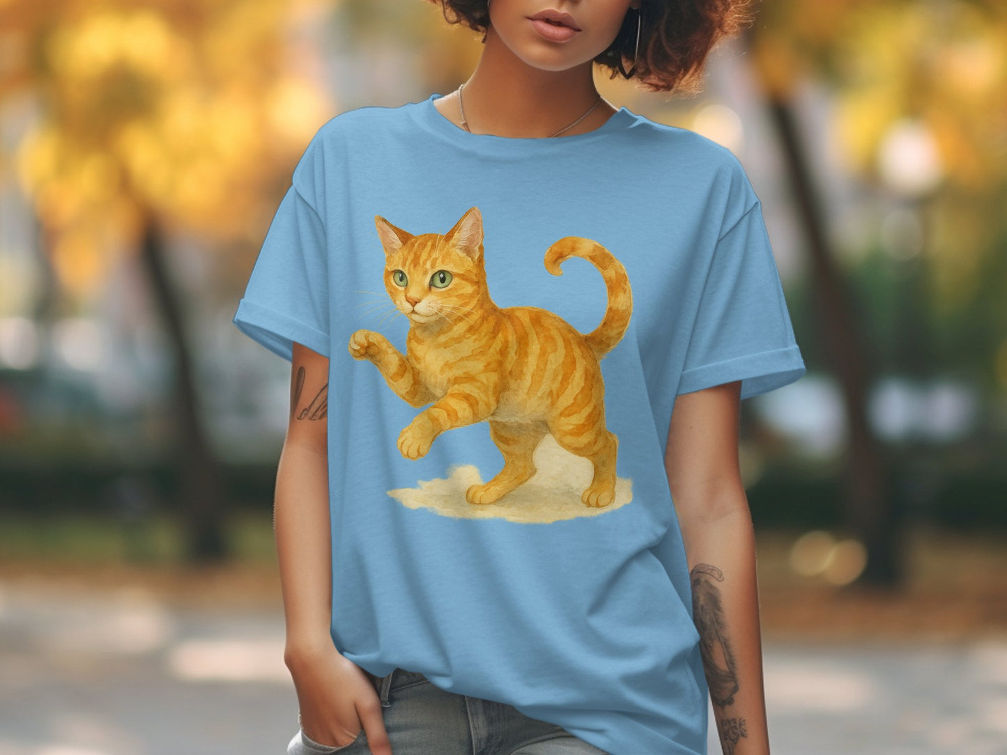 Cute Walking Orange Cat Graphic T-shirt product type