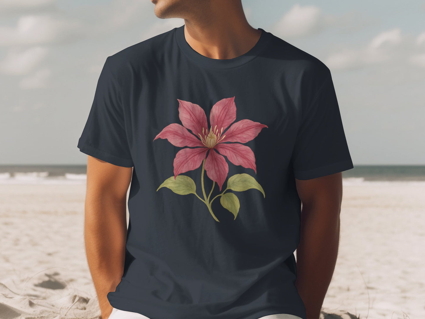 Stunning Red Flower Design on Blue T-Shirt product