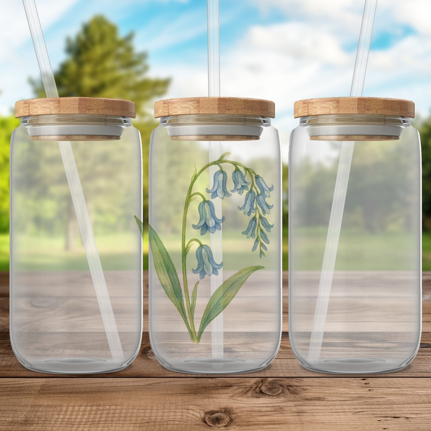 Bluebell Design Clear Reusable Bamboo Lid Drinkware Product