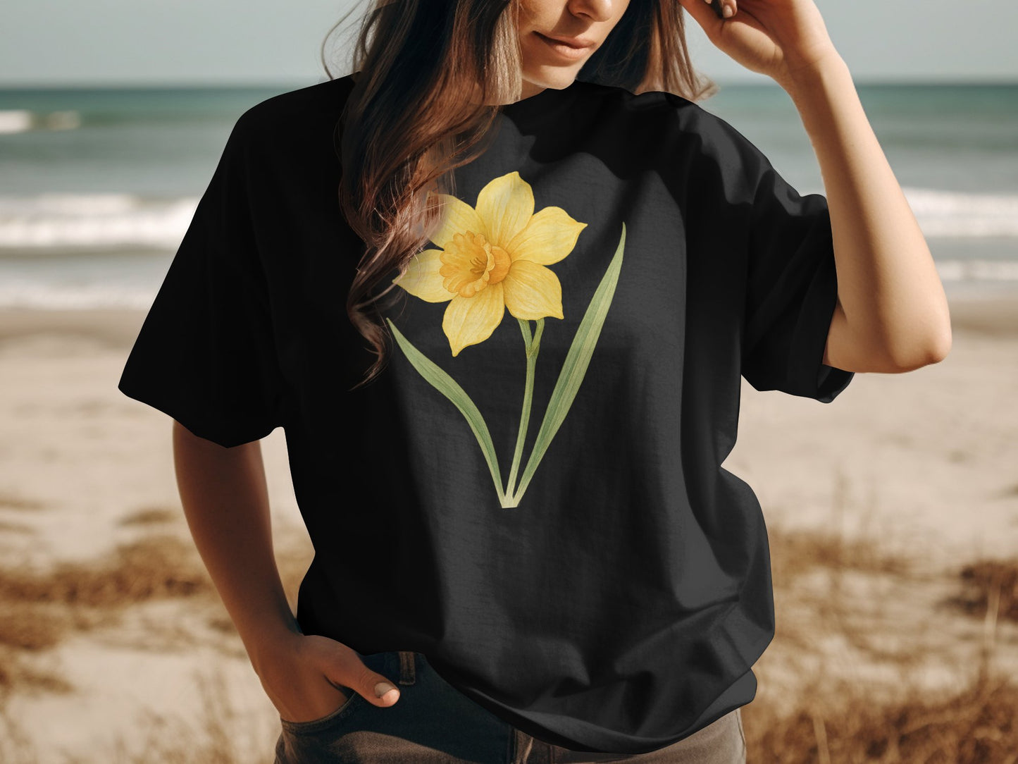 Yellow Floral Print Casual Beach T-Shirt product