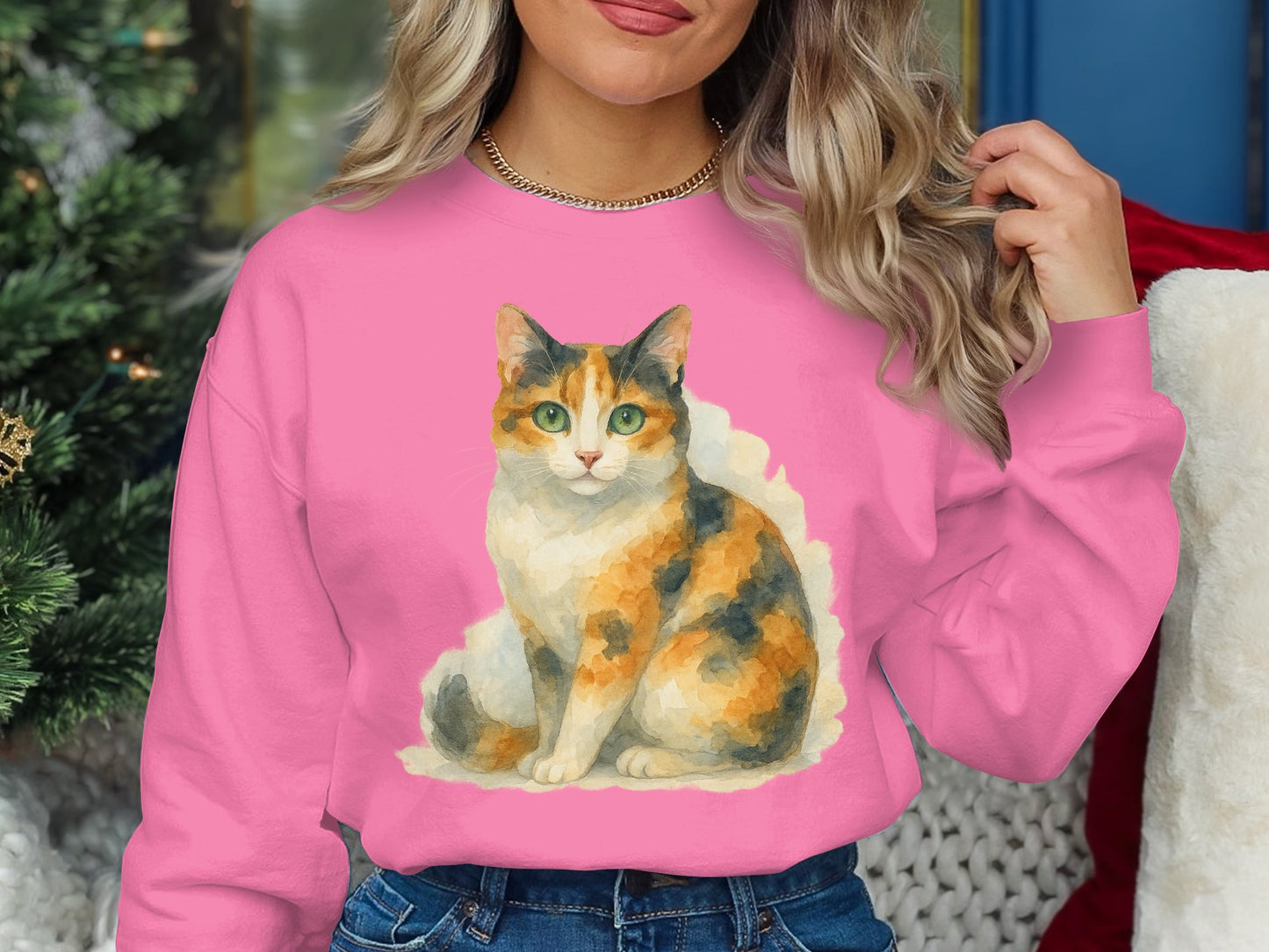 Cute Colorful Cat Print Design on Pink Sweatshirt Product