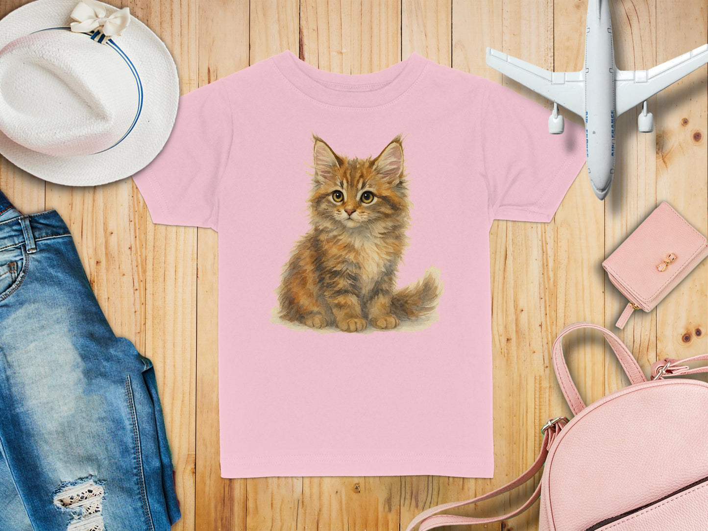 Cute Kitten Print Pink Short Sleeve Casual Tee product