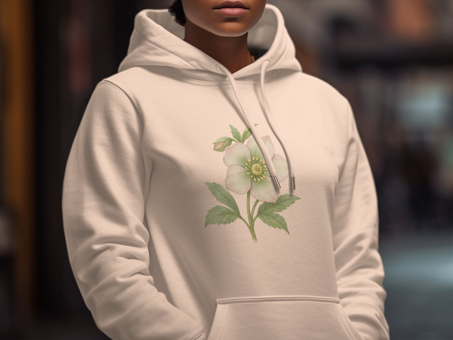 Cozy White Hoodie with Delicate Floral Printed product type