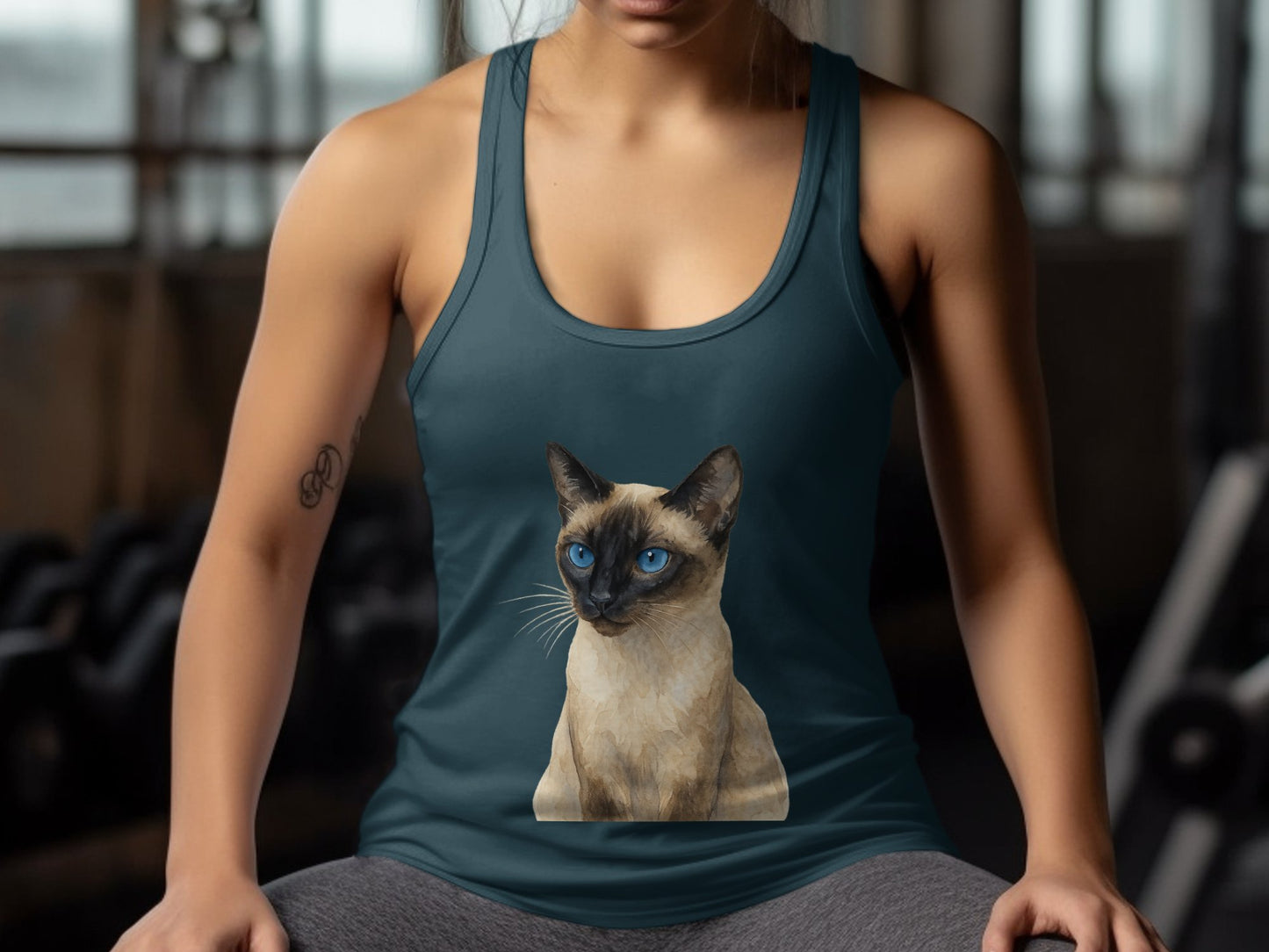 Stylish Racerback Tank Top with Siamese Cat Print product type