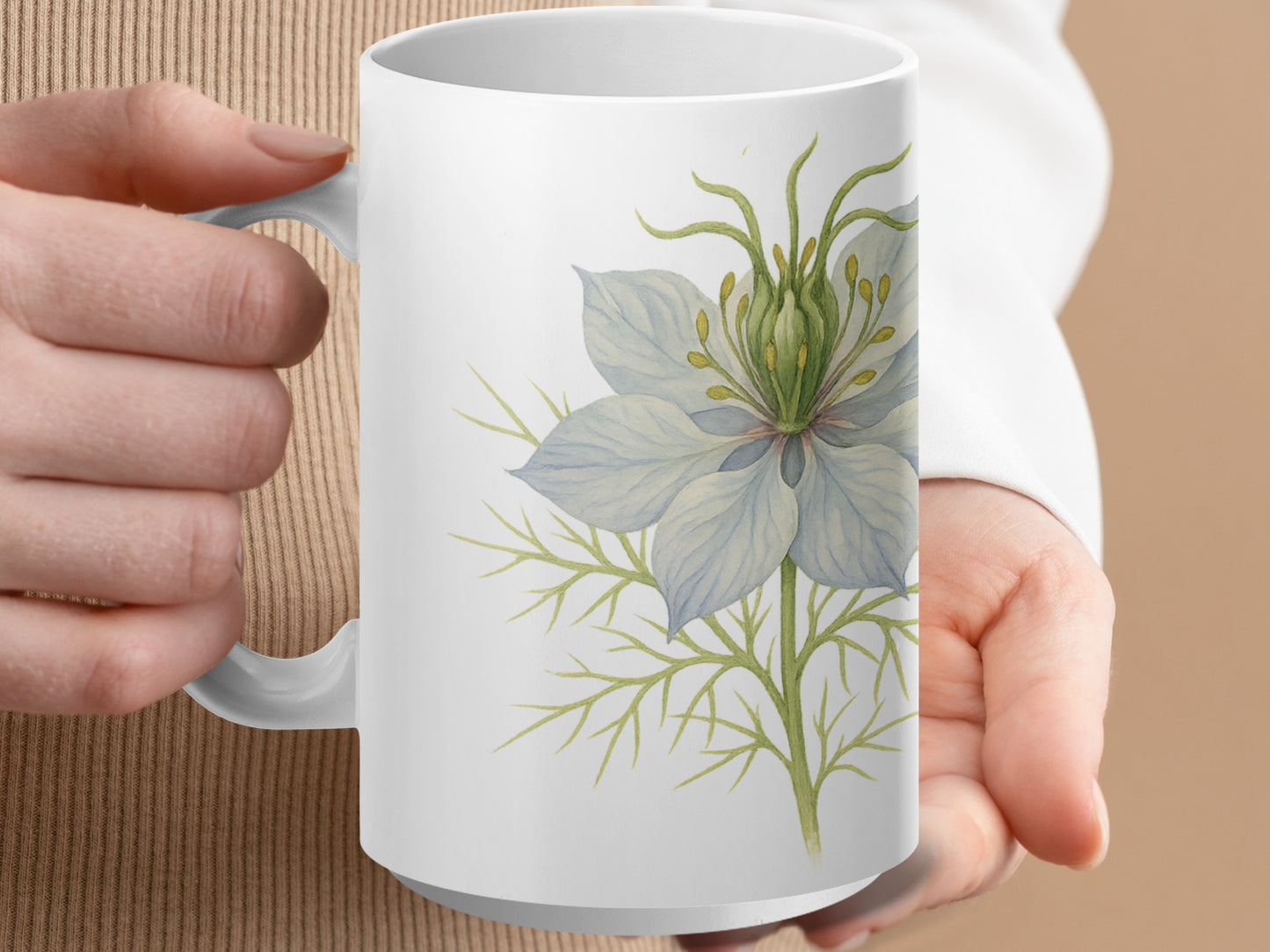 Delicate Floral Design Tall White Ceramic Mug product