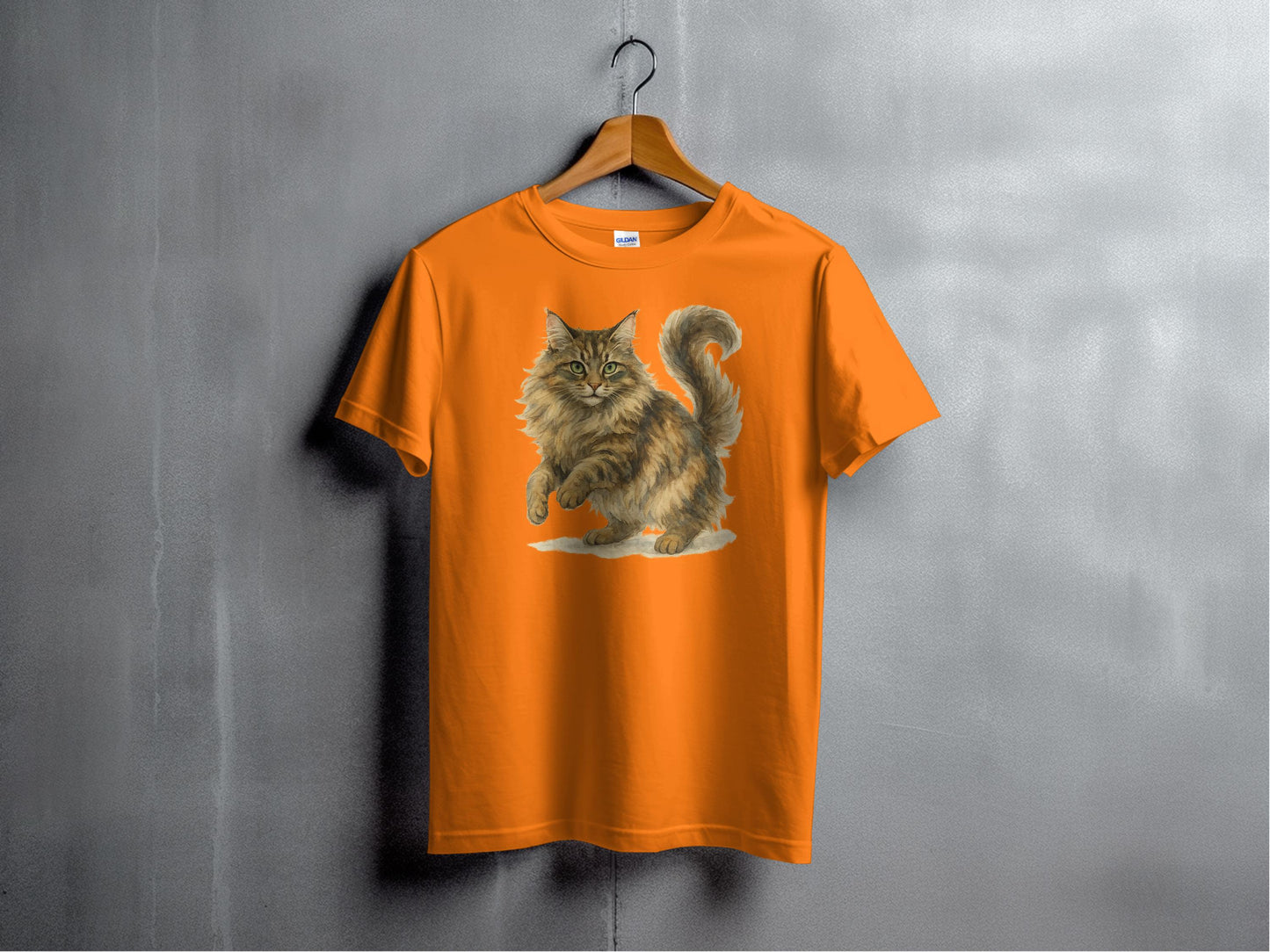 Majestic Cat Illustration on Vibrant Orange T-shirt Product