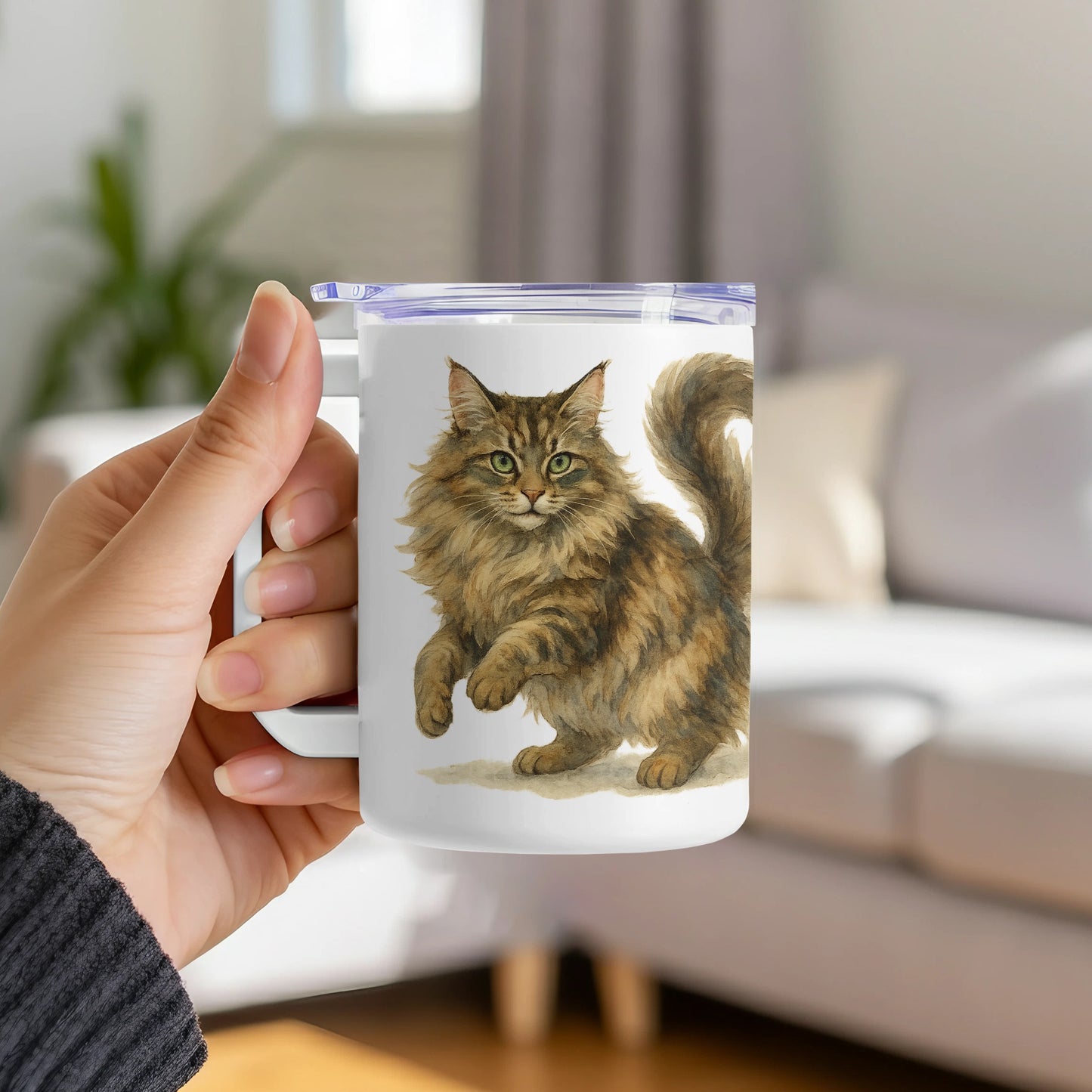 Cute Fluffy Cat Print Ceramic Coffee Mug Cat Lovers product