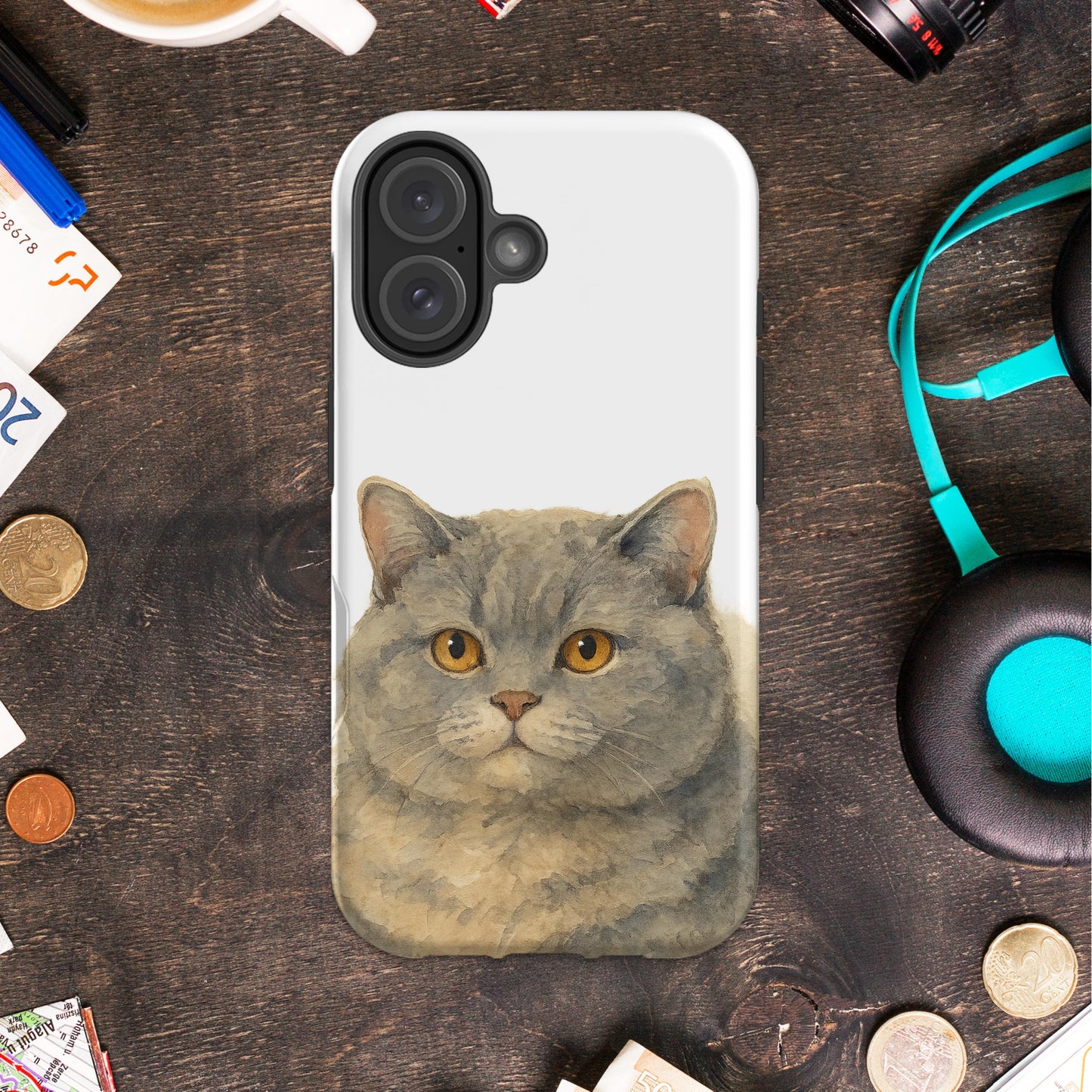 Gray Cat Illustration Phone Case Product