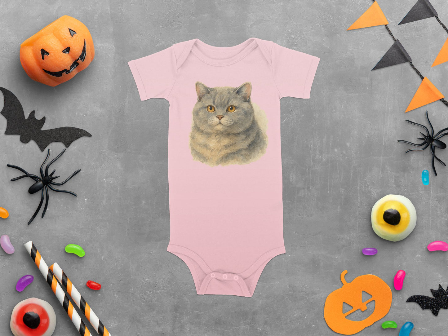 Halloween Cat Print Pink Baby Onesie product type