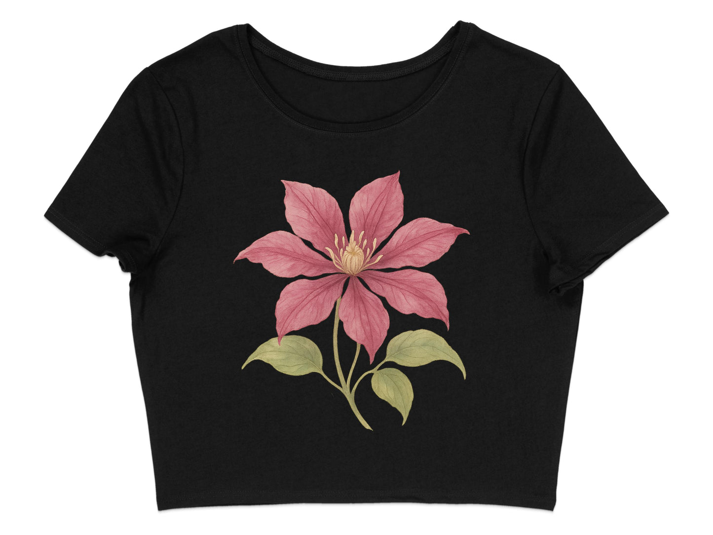 Elegant Floral Design Graphic Black Crop Top product