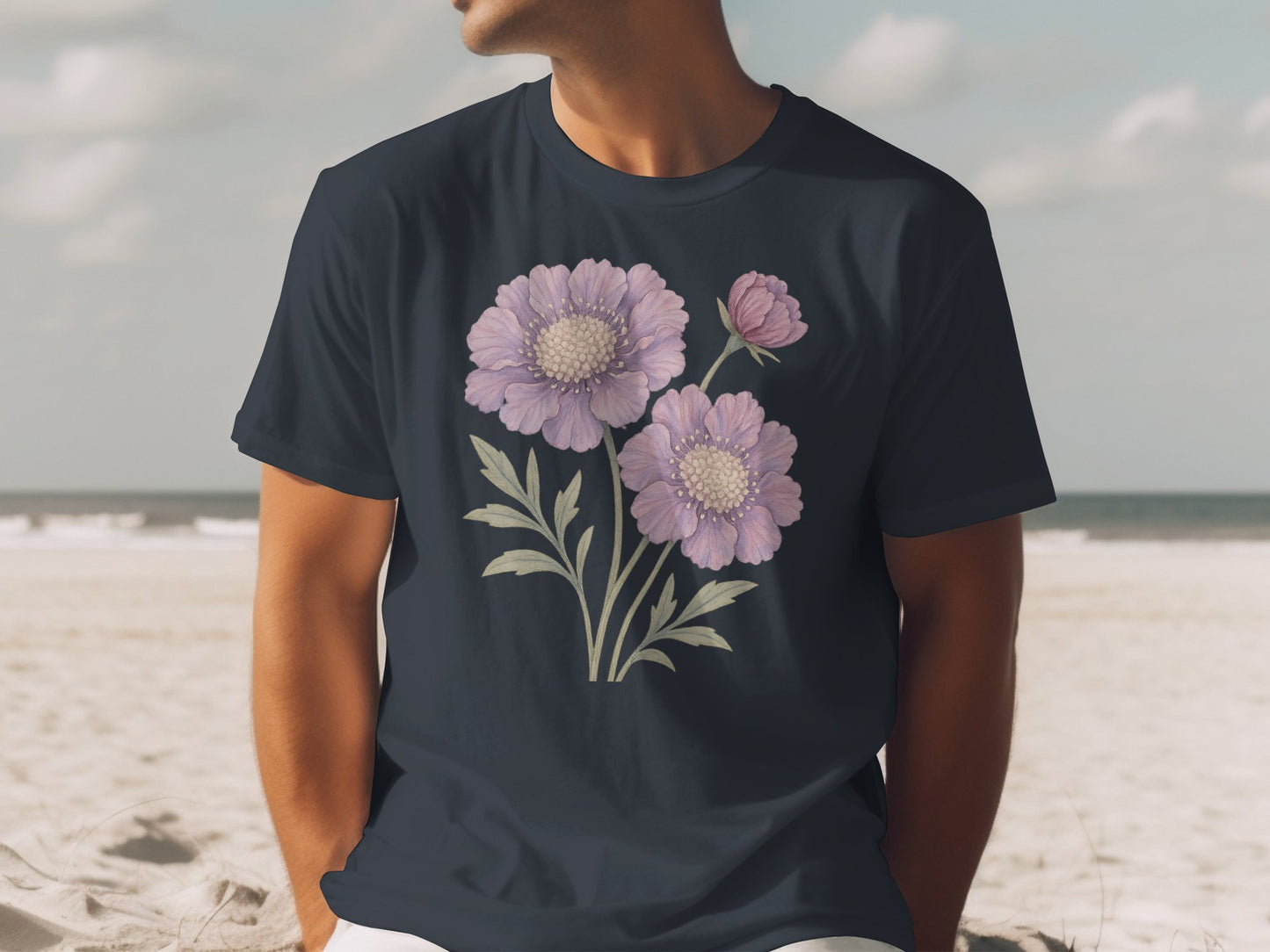 Purple Floral Design on Beach Unisex Graphic T-shirt product